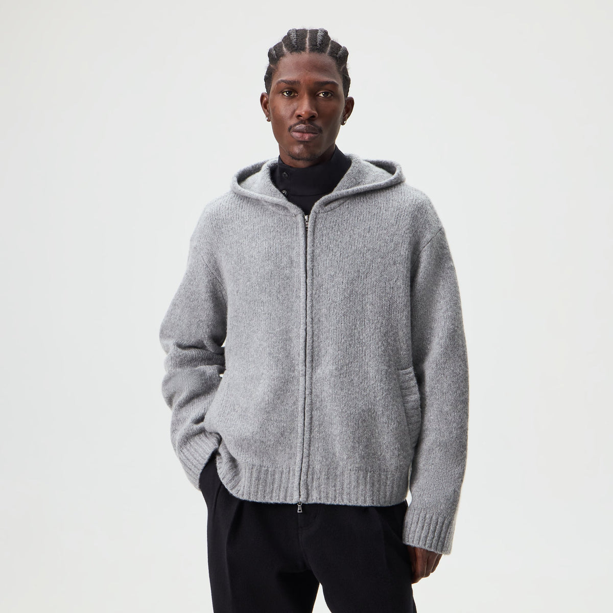 &Kin Wool Cashmere Lionel Full Zip Hoodie - Heather Grey