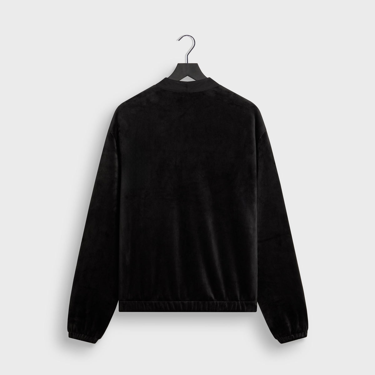 Kith Plush Double Fleece Strauss Cardigan in black, back view with ribbed collar, elastic hem and cuffs