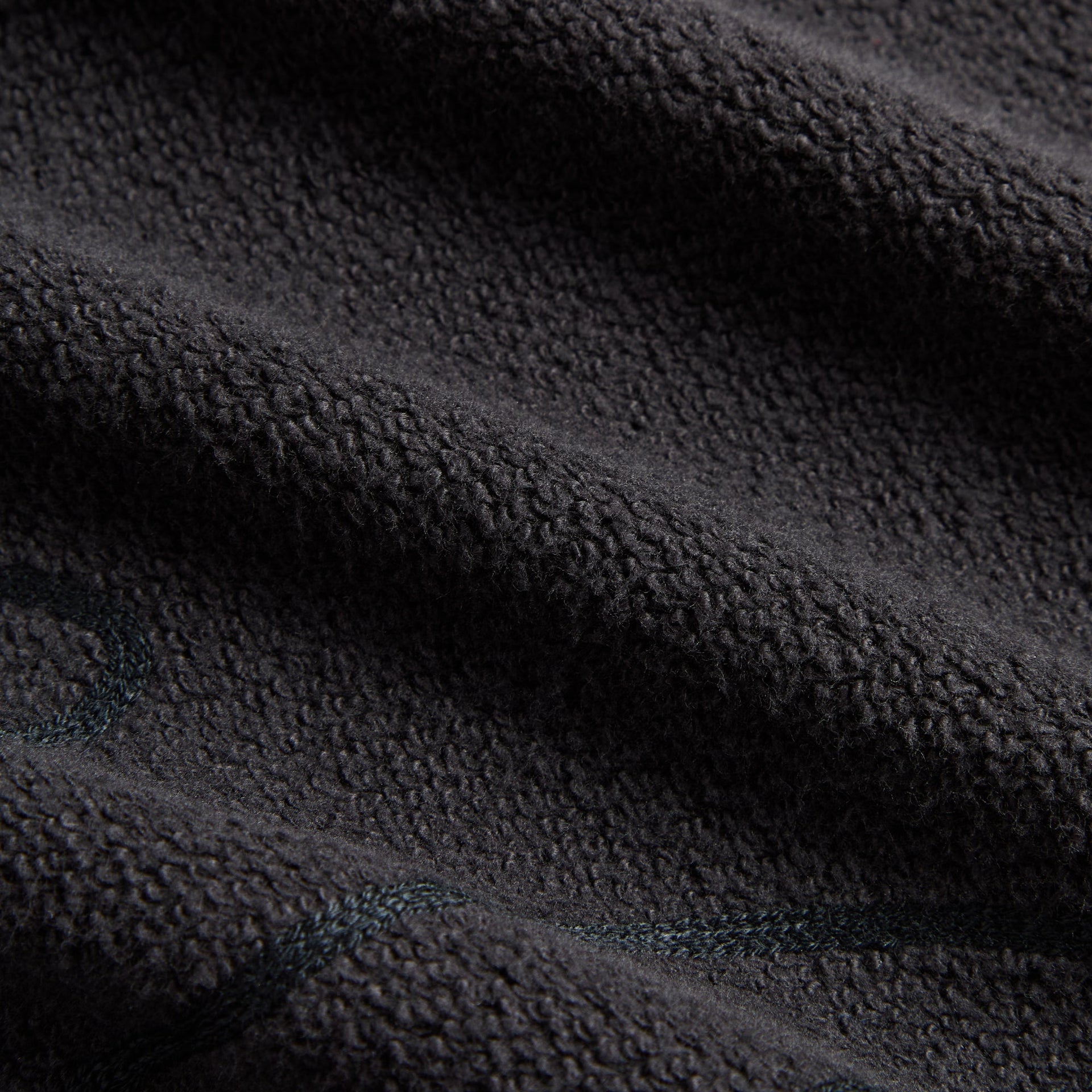 Close-up of the black fleece fabric texture on the Kith Varsity Braxton hoodie