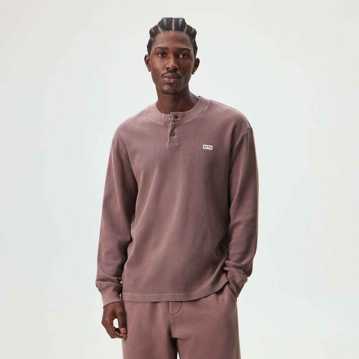 Kith Long Sleeve Waffle Albie Henley - Aubergine