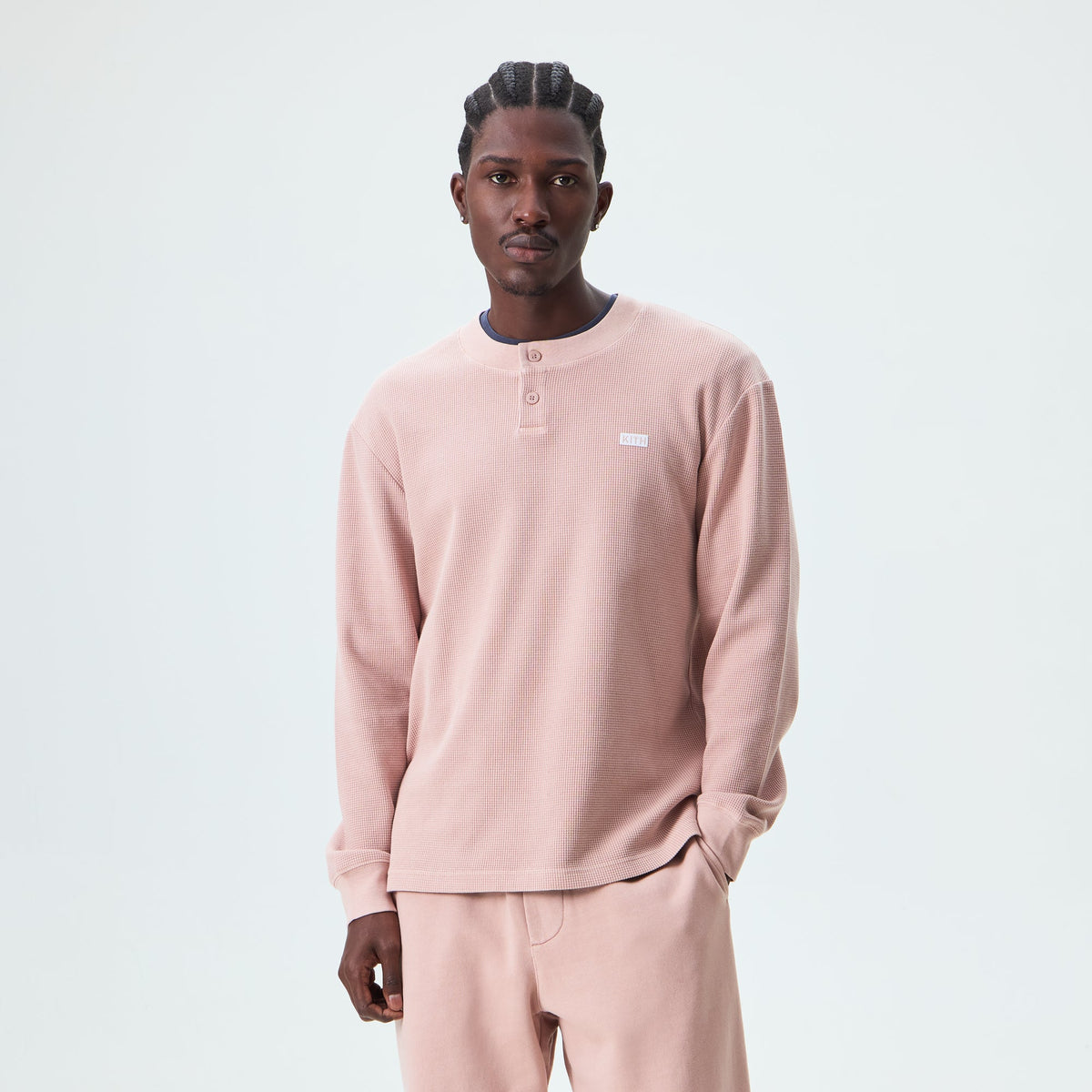 Kith Long Sleeve Waffle Albie Henley - Morganite