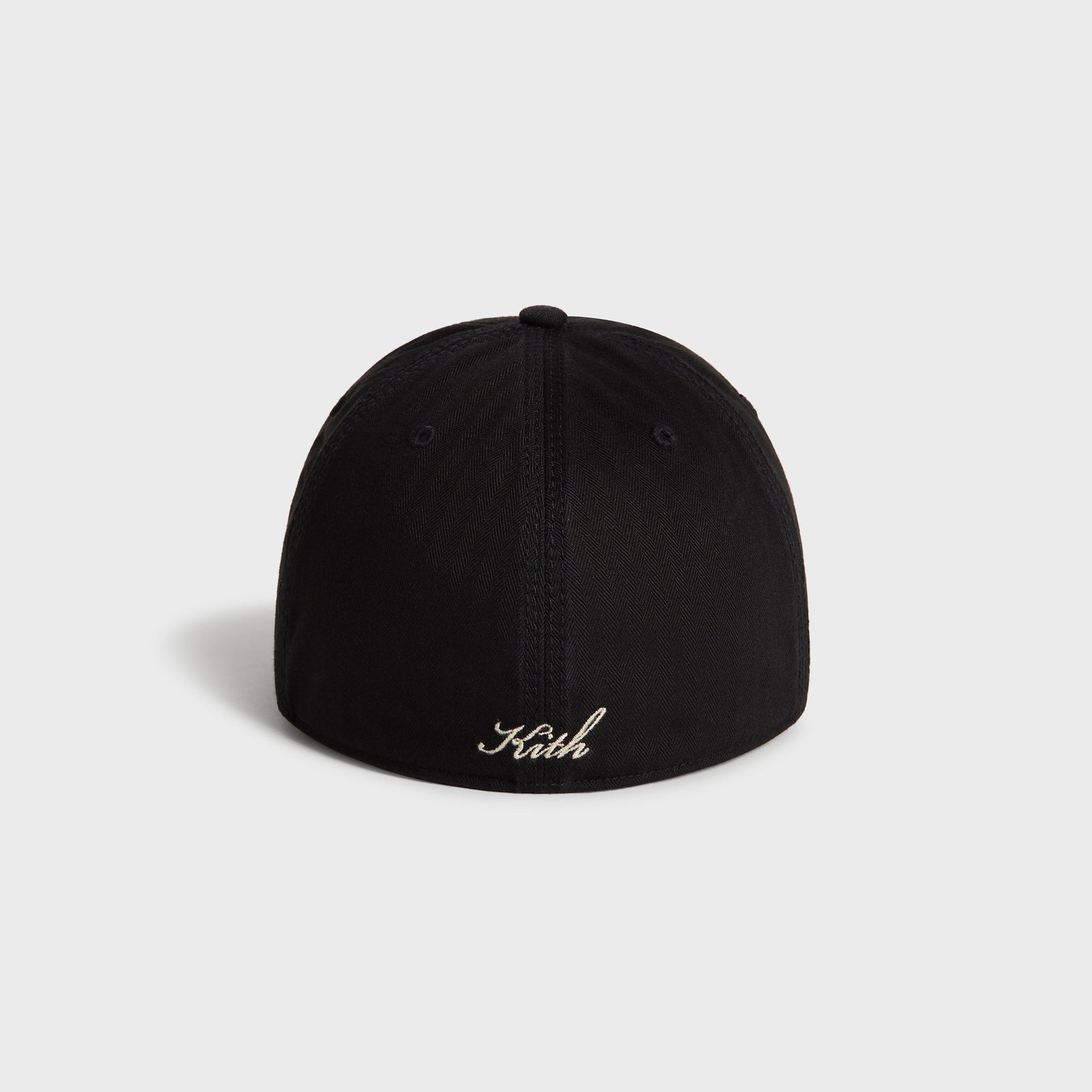 Kith & '47 New York Mets Herringbone Franchise cap in black, back view showing cream Kith script embroidery