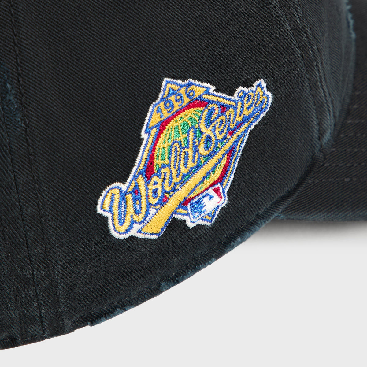 Close-up of 1996 World Series patch on Black Sun Faded Franchise LS Cap