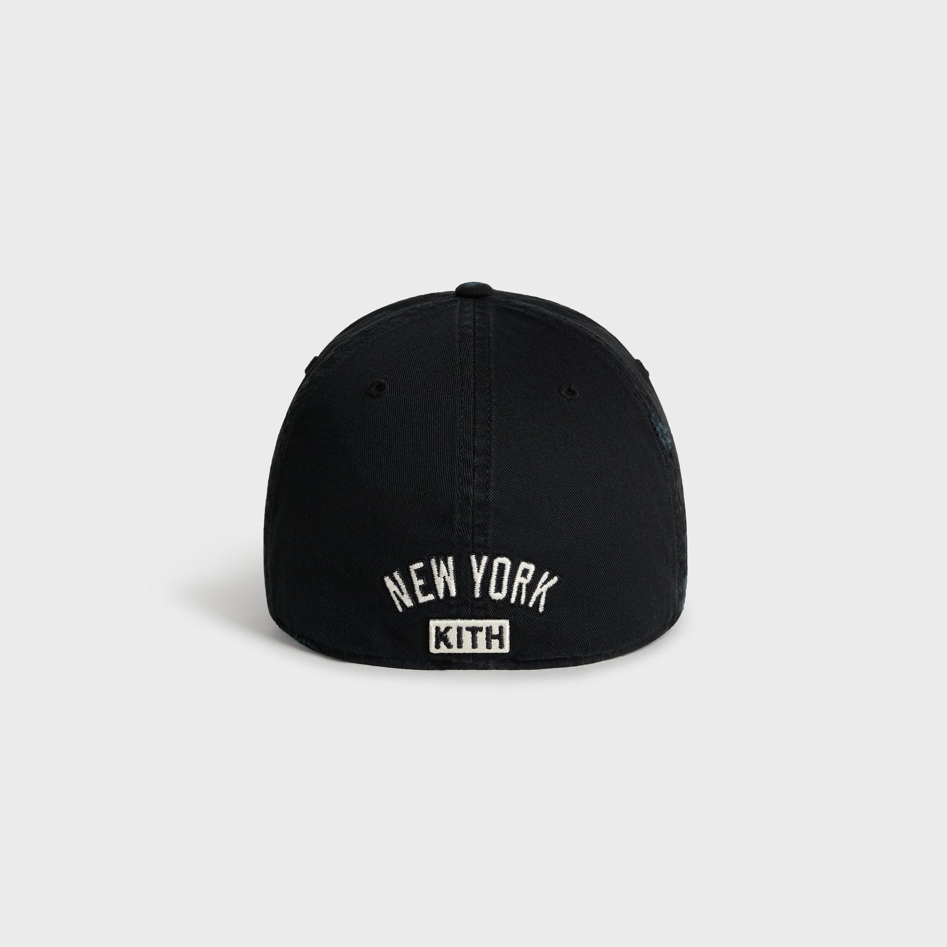 Kith & '47 Sun Faded Franchise LS Cap in Black, back view with New York Kith text embroidery