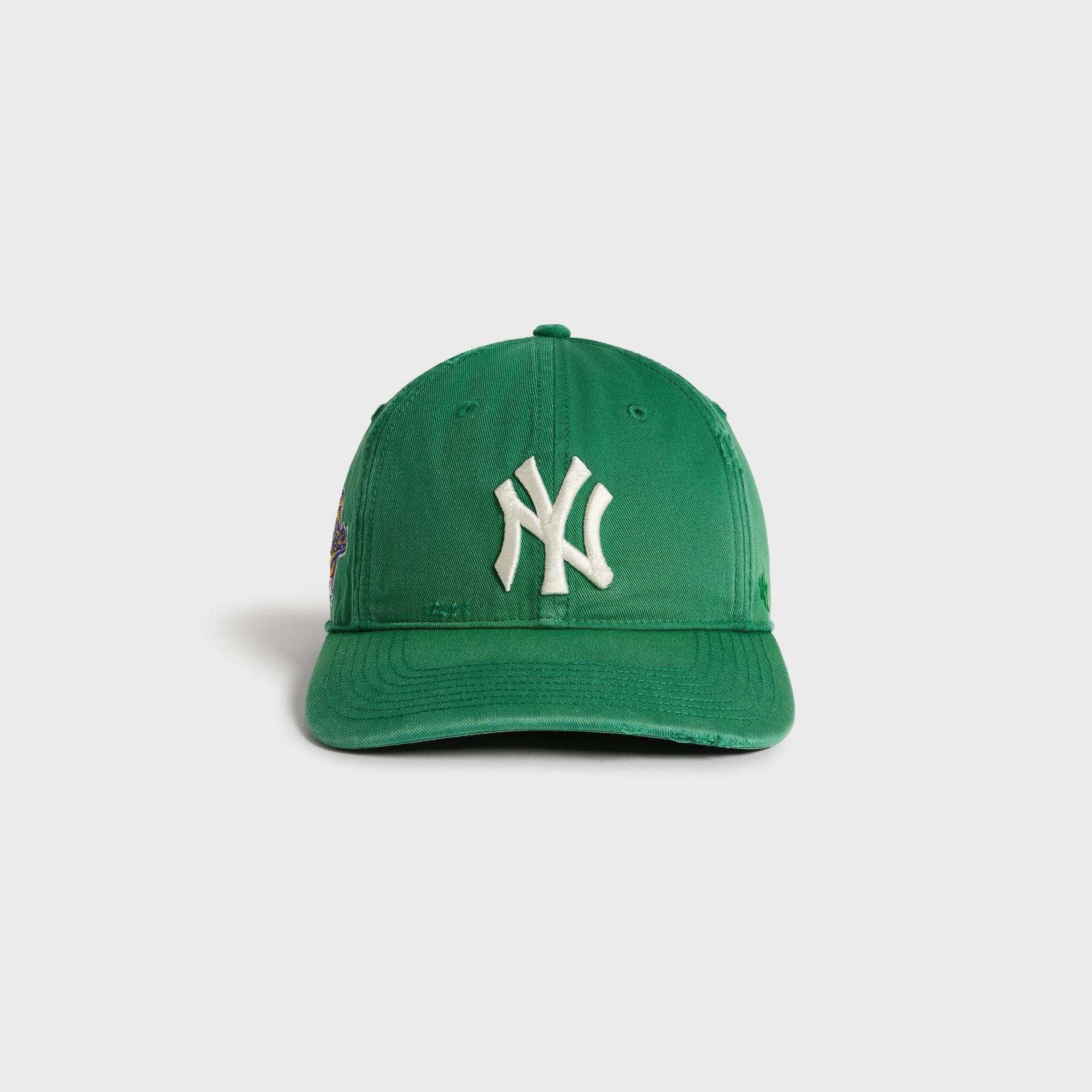 Kith & '47 Sun Faded Franchise LS Cap, Yankees, Kelly green colorway - front view with embroidered NY logo