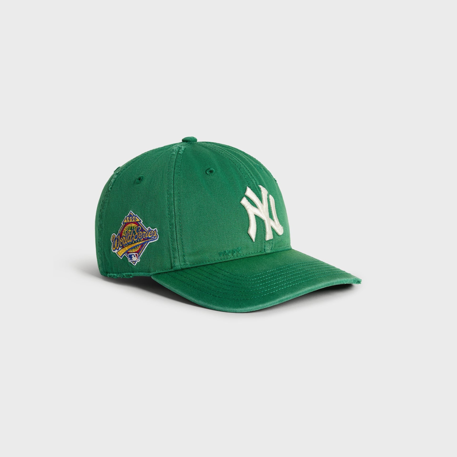 Kith & '47 Yankees cap in Kelly green - 3/4 angle showing 1996 World Series side patch