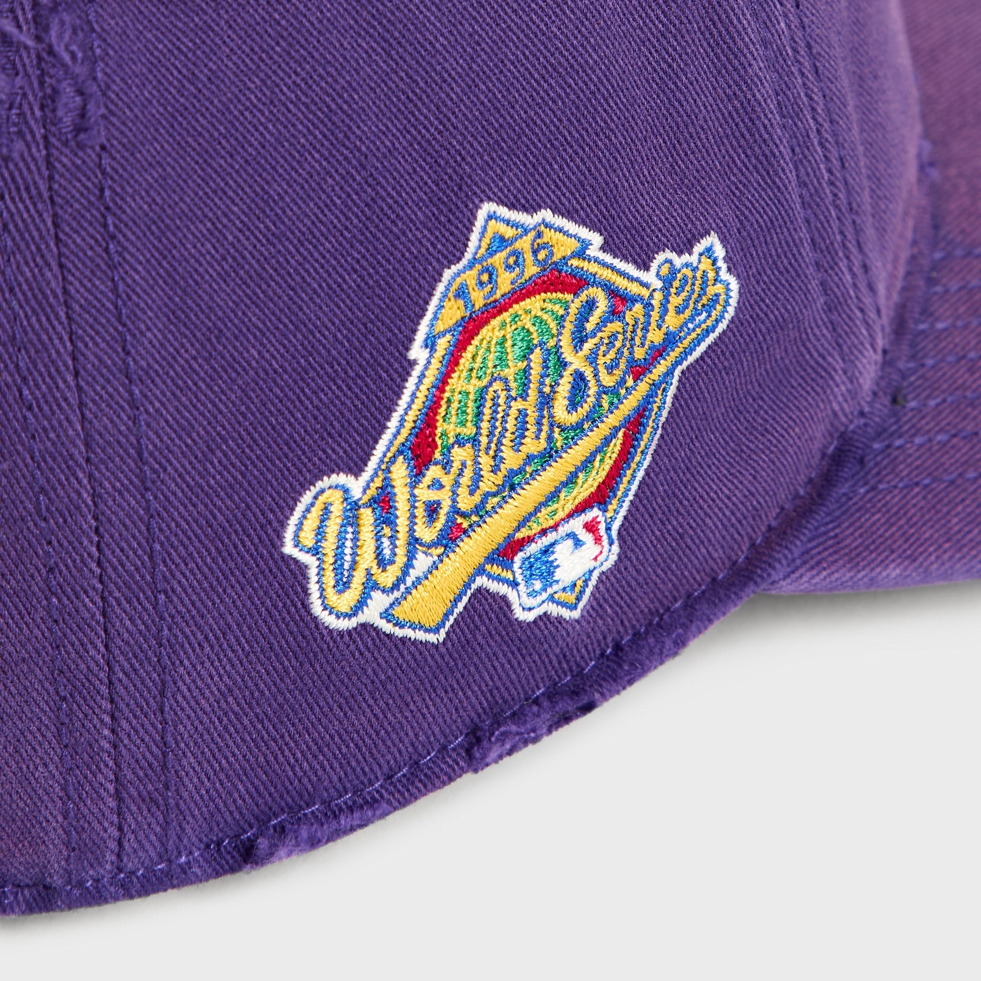 Kith & '47 Yankees cap in Solitaire purple - close-up detail of 1996 World Series patch