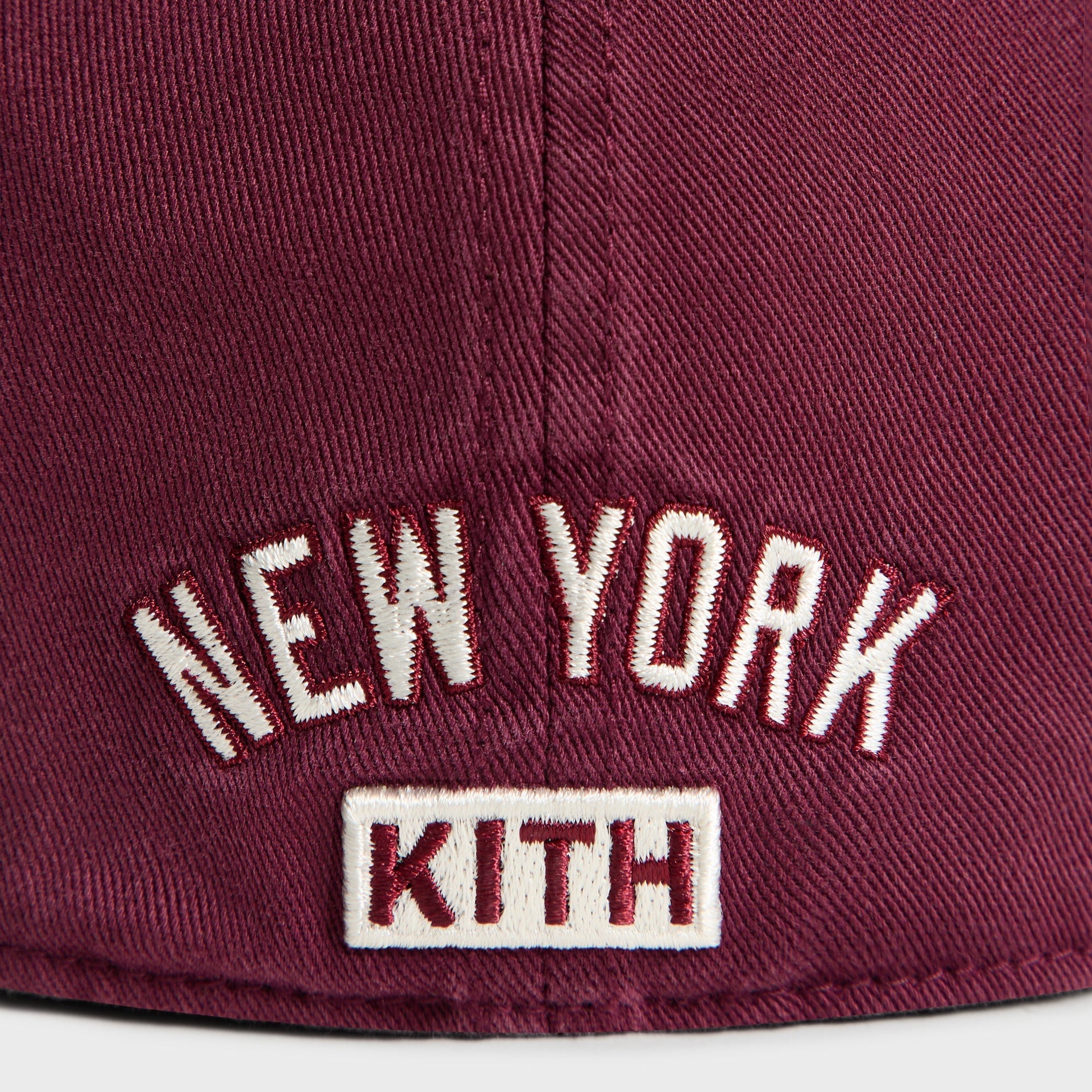 Kith & '47 Yankees cap in Marquee - close-up detail of New York KITH text on back