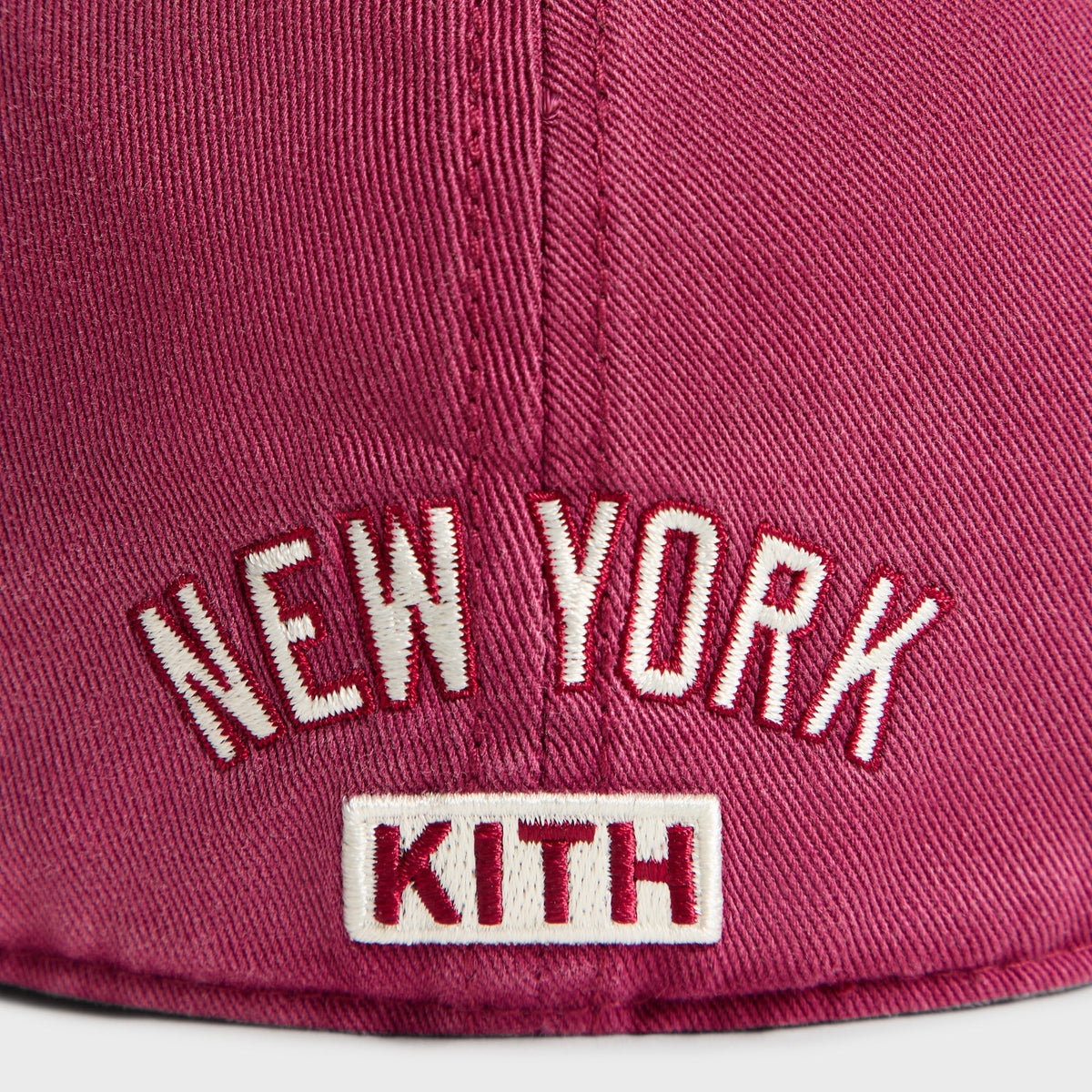 Kith & '47 Yankees cap in Garnet - close-up detail of New York KITH text on back
