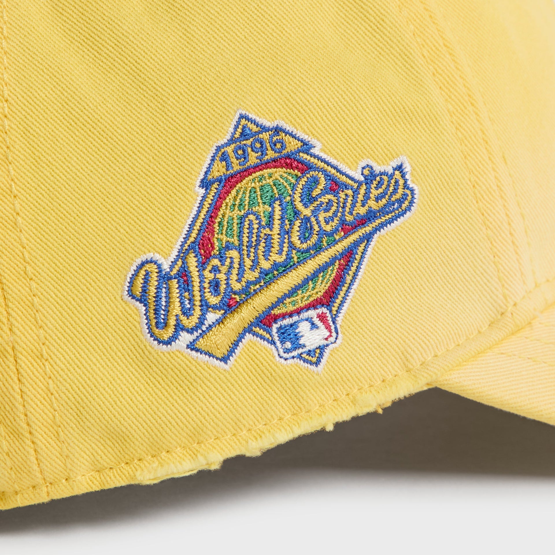 Close-up of 1996 World Series patch on Buzz Sun Faded Franchise LS Cap