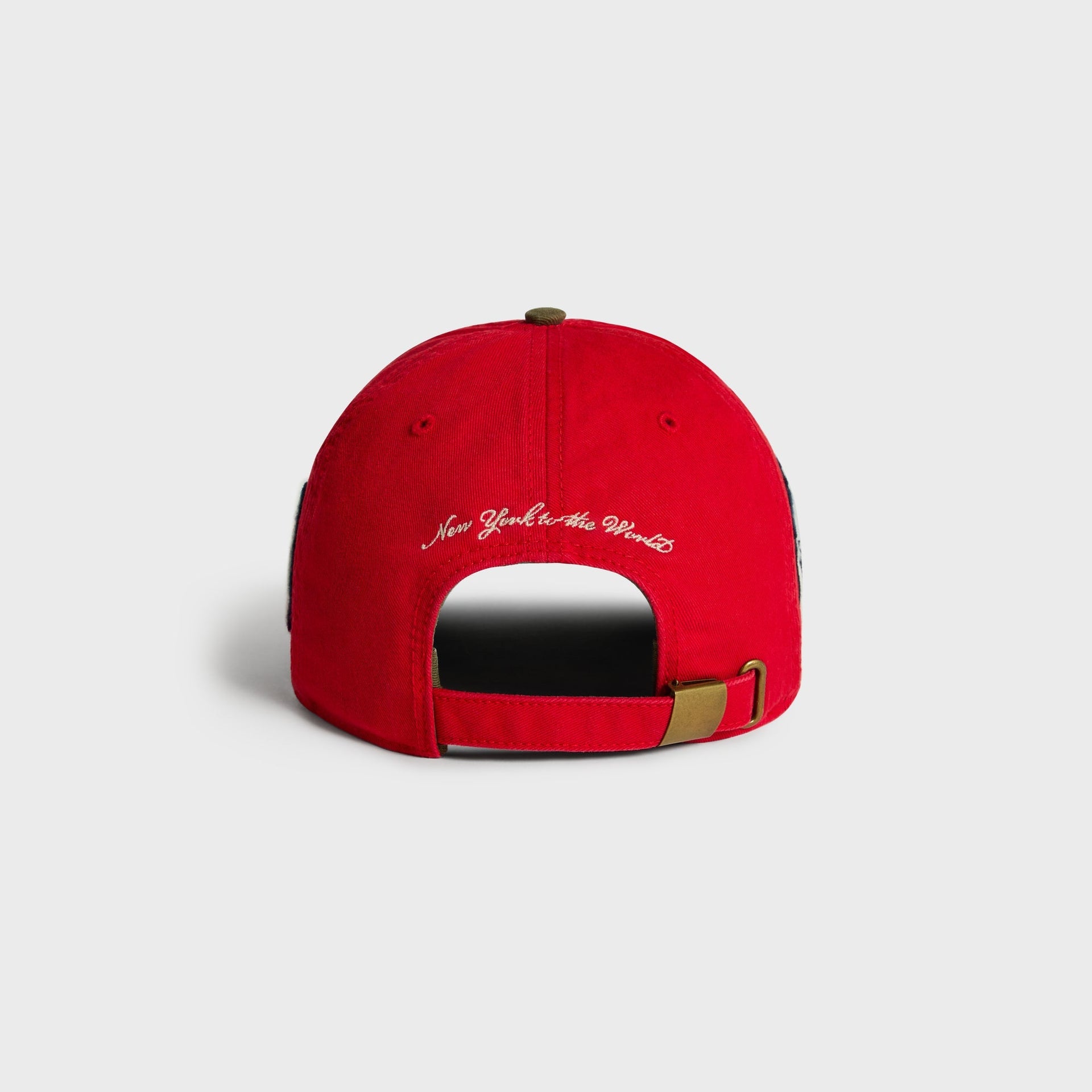 Kith & '47 Clean Up Round Visor Cap in Retro, back view with New York to the World script embroidery