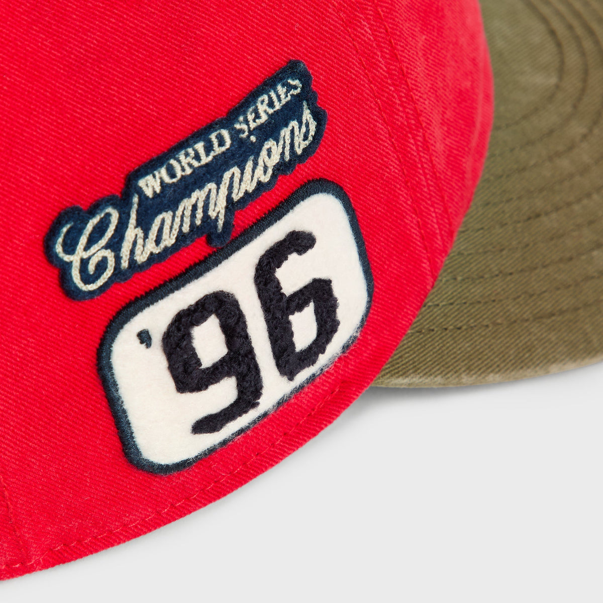 Close-up of World Series Champions '96 patch on Retro Clean Up Round Visor Cap