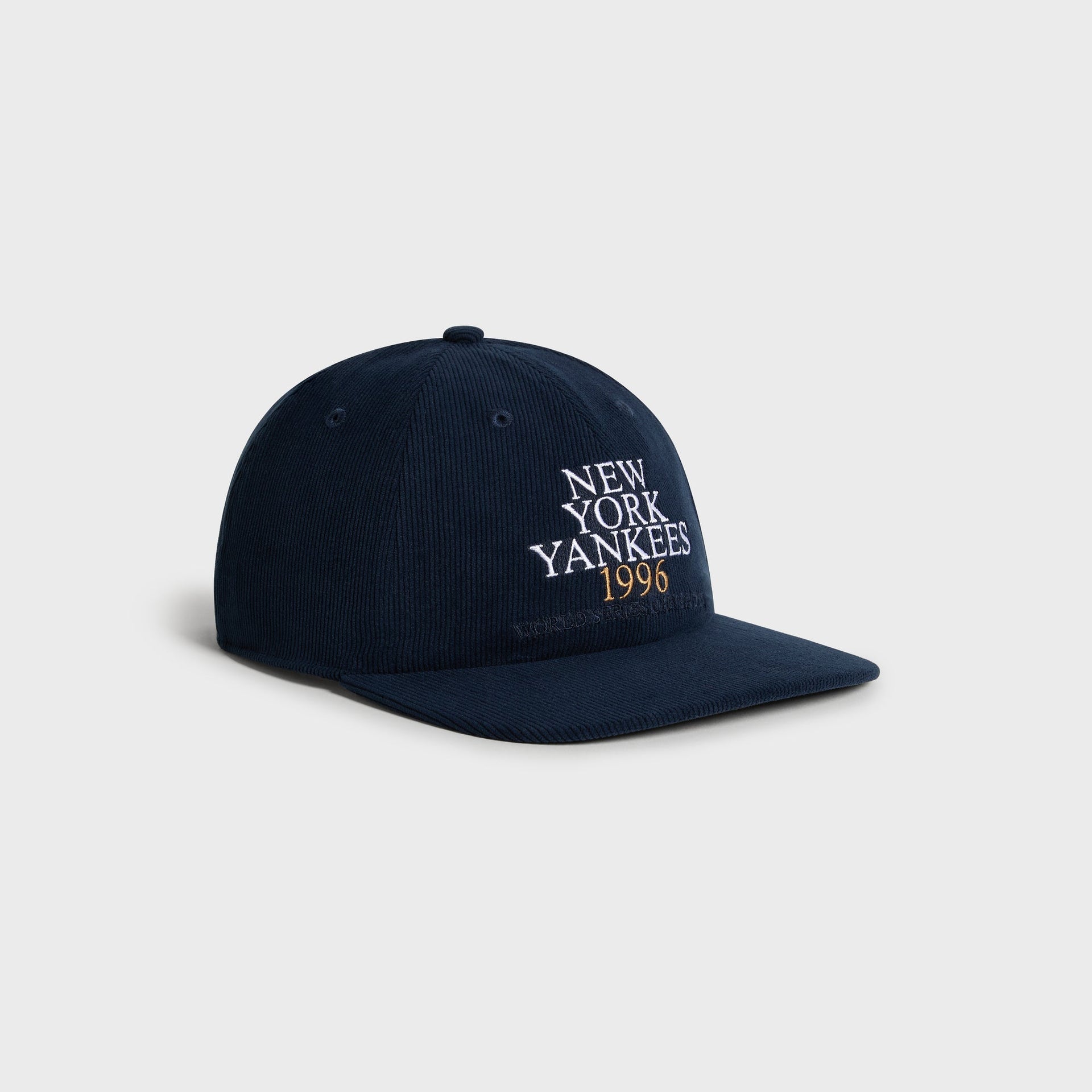 Kith & '47 Corduroy Curve Clean Up Cap in Nocturnal, angled view showing embroidered front text logo
