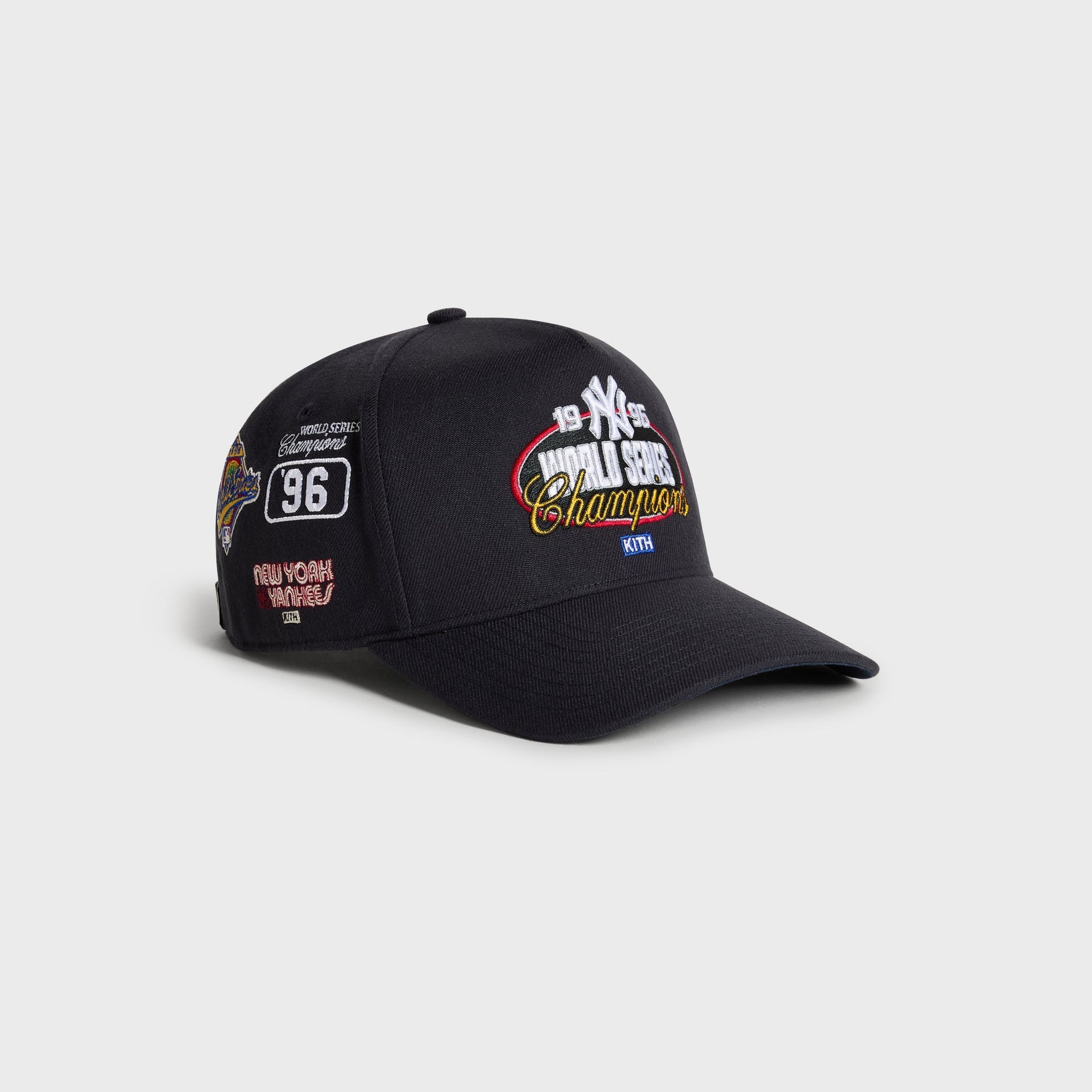 Kith & '47 Ballpark Offside DT Cap in Nocturnal, angled view showing front patch and side Yankees patches