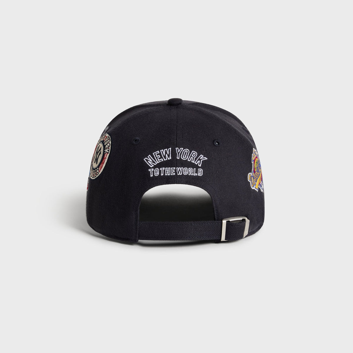 Kith & '47 Ballpark Offside DT Cap in Nocturnal, back view showing New York To The World embroidery above strap