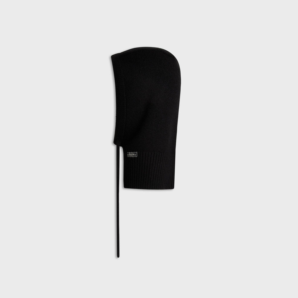 Kith Soft Rib Knit Balaclava in black, right side view with drawcord