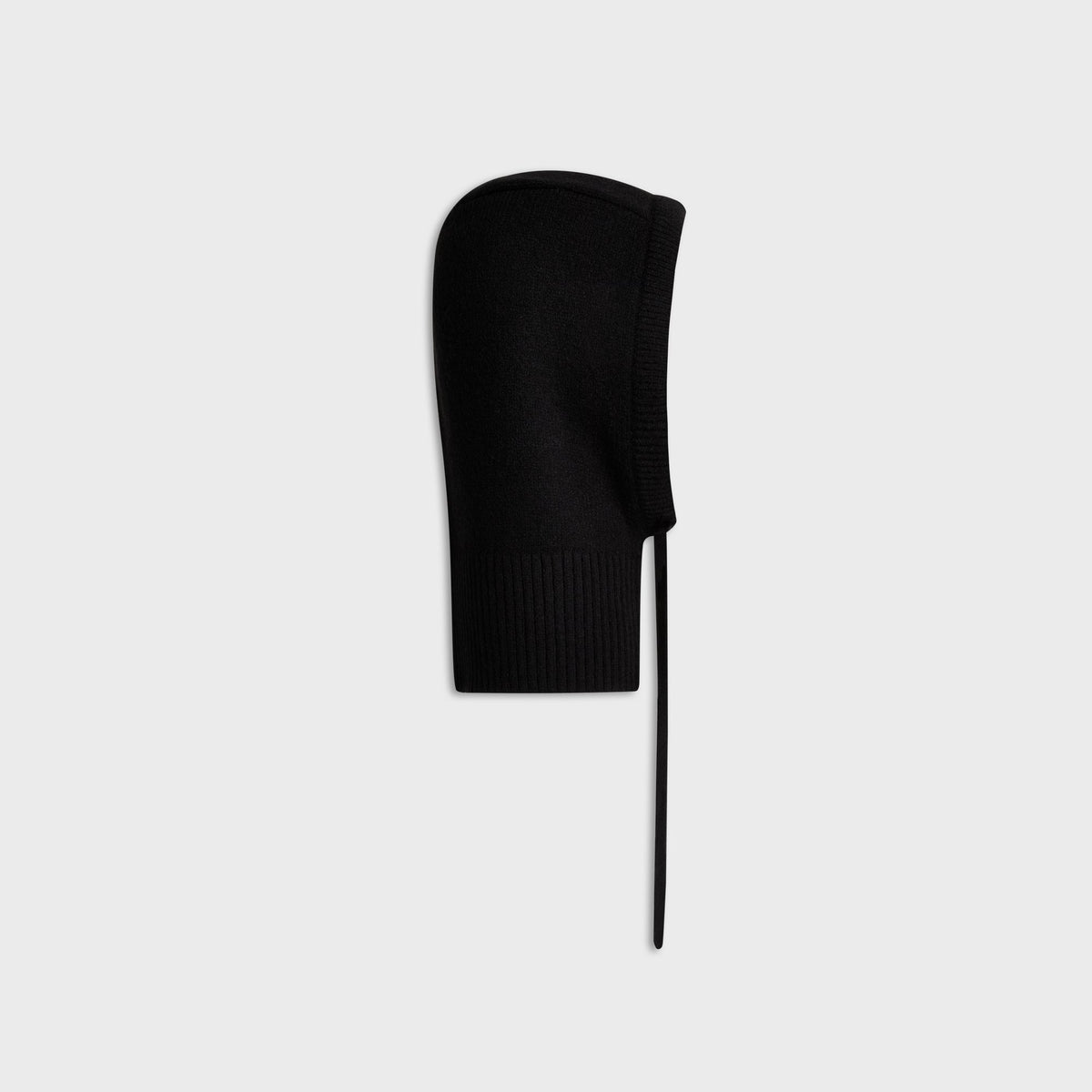 Kith Soft Rib Knit Balaclava in black, left side view with drawcord