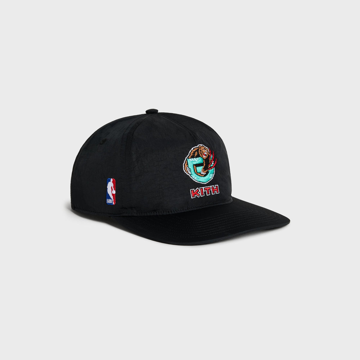 Kith & '47 for the Vancouver Grizzlies SL Hitch Snapback Cap in black, three-quarter side view with NBA logo patch and Grizzlies G logo