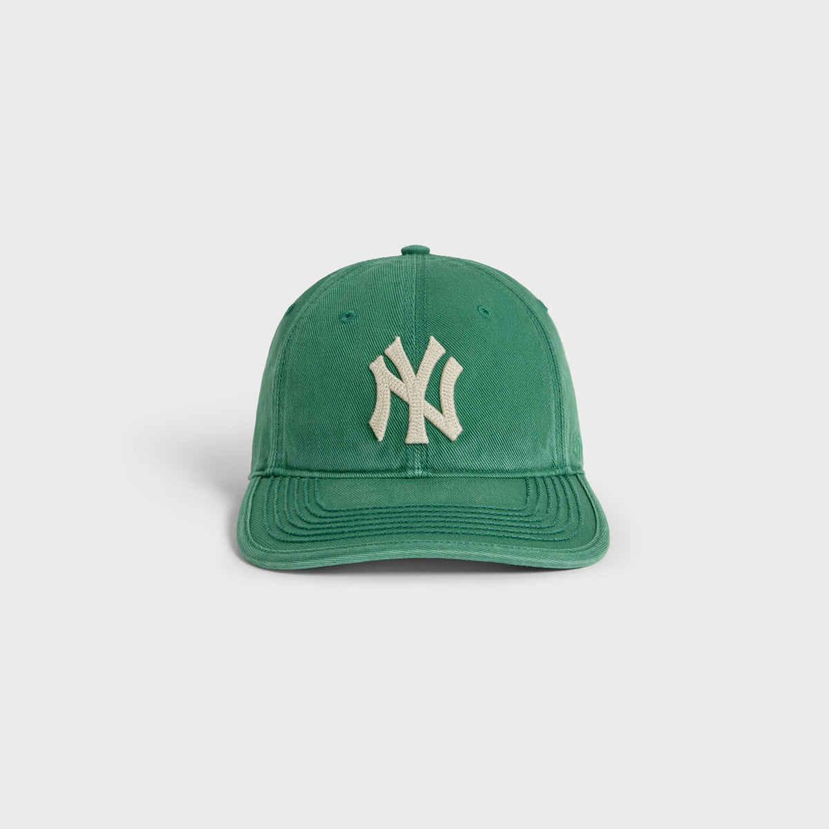 Kith & '47 Heavy Twill Franchise LS Cap in Kelly green, front view with cream NY logo