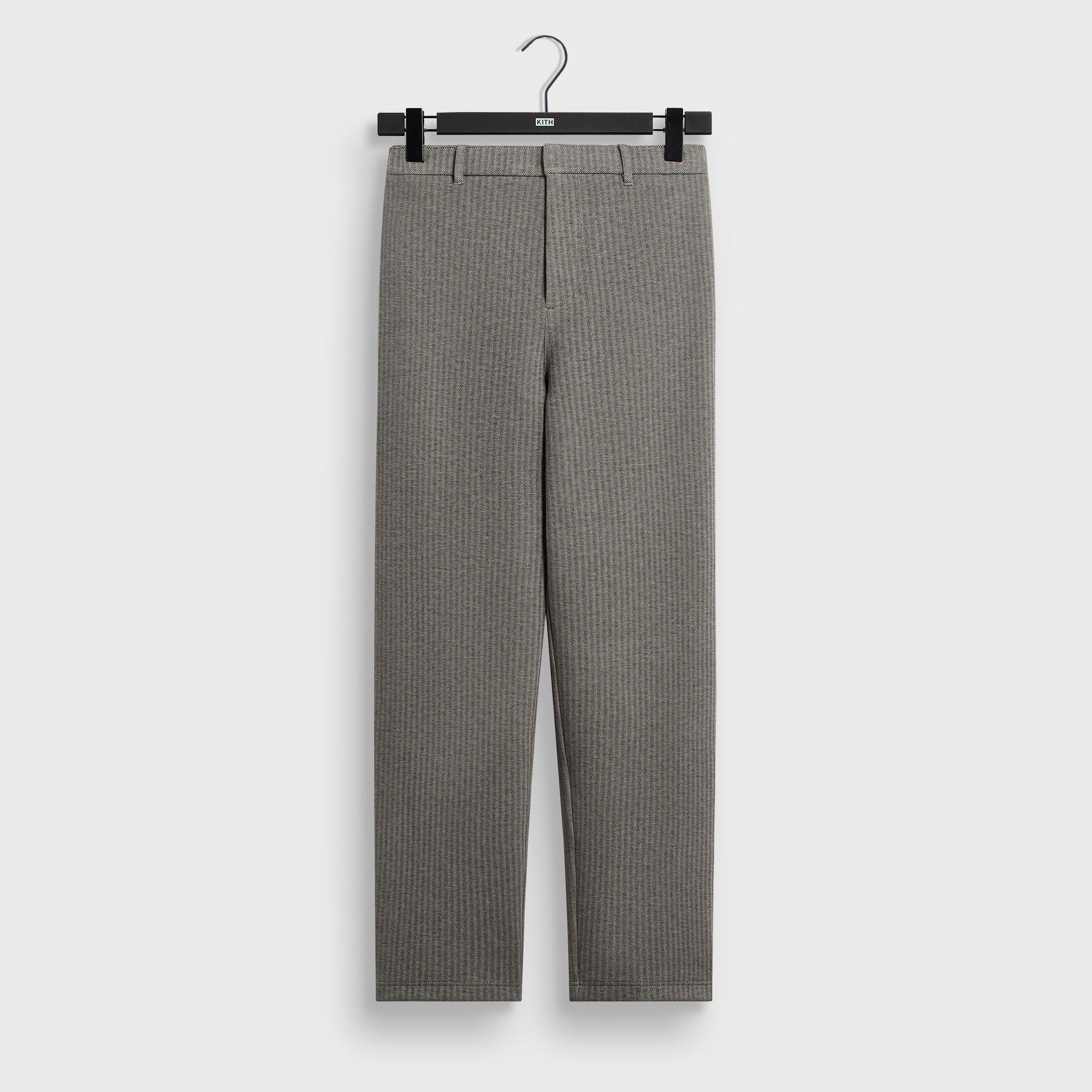 &Kin Double Face Bryson Sweatpant in Kindling grey herringbone, front view on KITH hanger