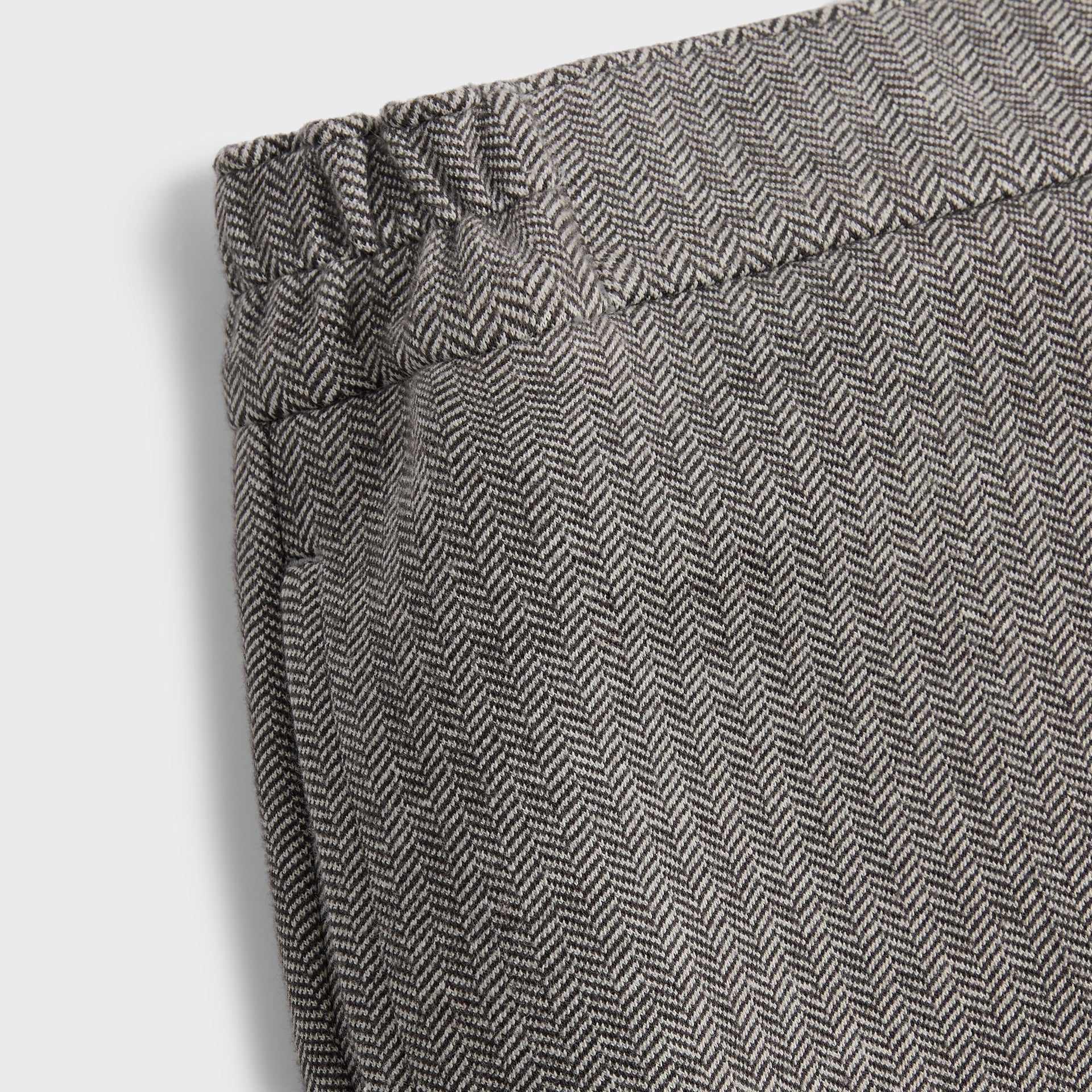 &Kin Bryson Sweatpant detail, waistband corner with belt loop and herringbone weave