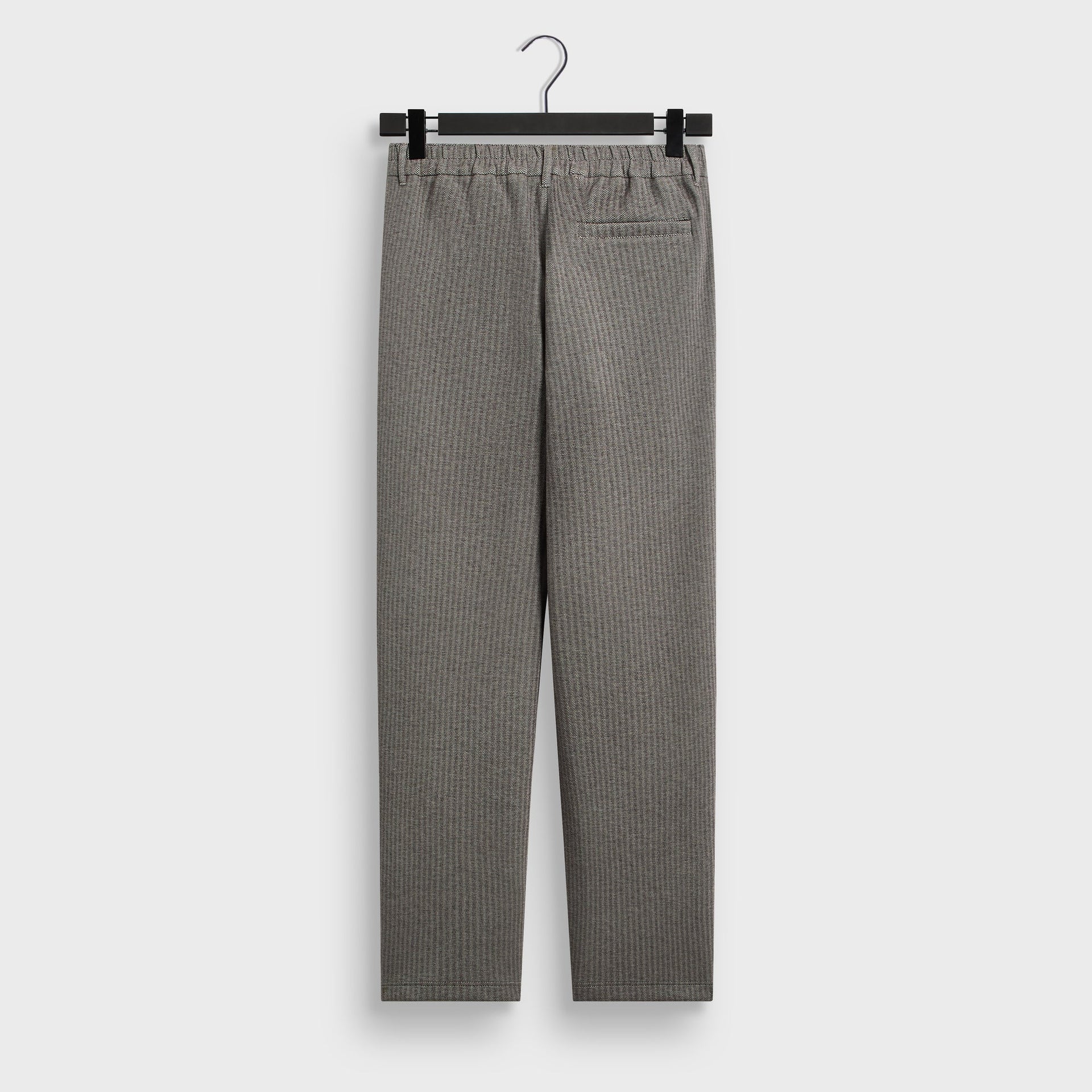 &Kin Bryson Sweatpant, Kindling grey herringbone, back view on hanger with elastic waist and welt pocket
