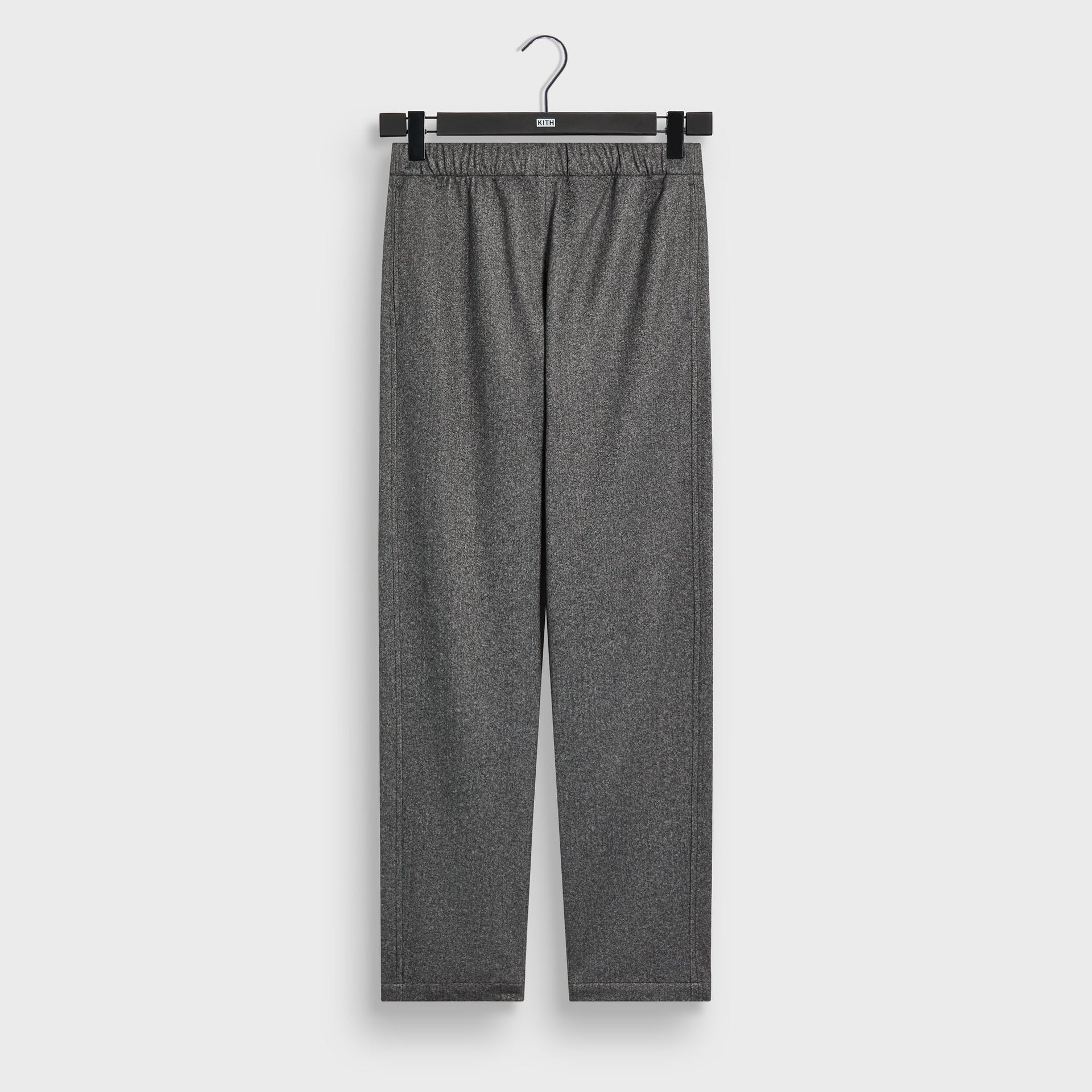 &Kin Flannel Jersey Matthias Track Pant in Charcoal Heather, front view on hanger with elastic waist