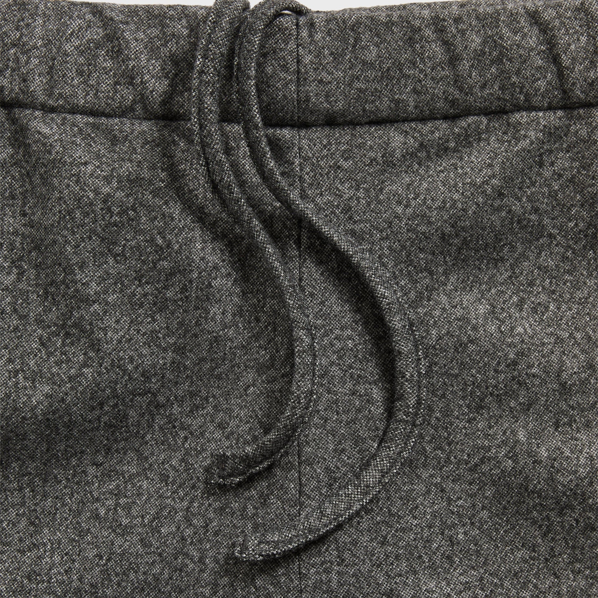 &Kin Matthias Track Pant detail, elastic drawcord waistband and slant pocket, Charcoal Heather flannel