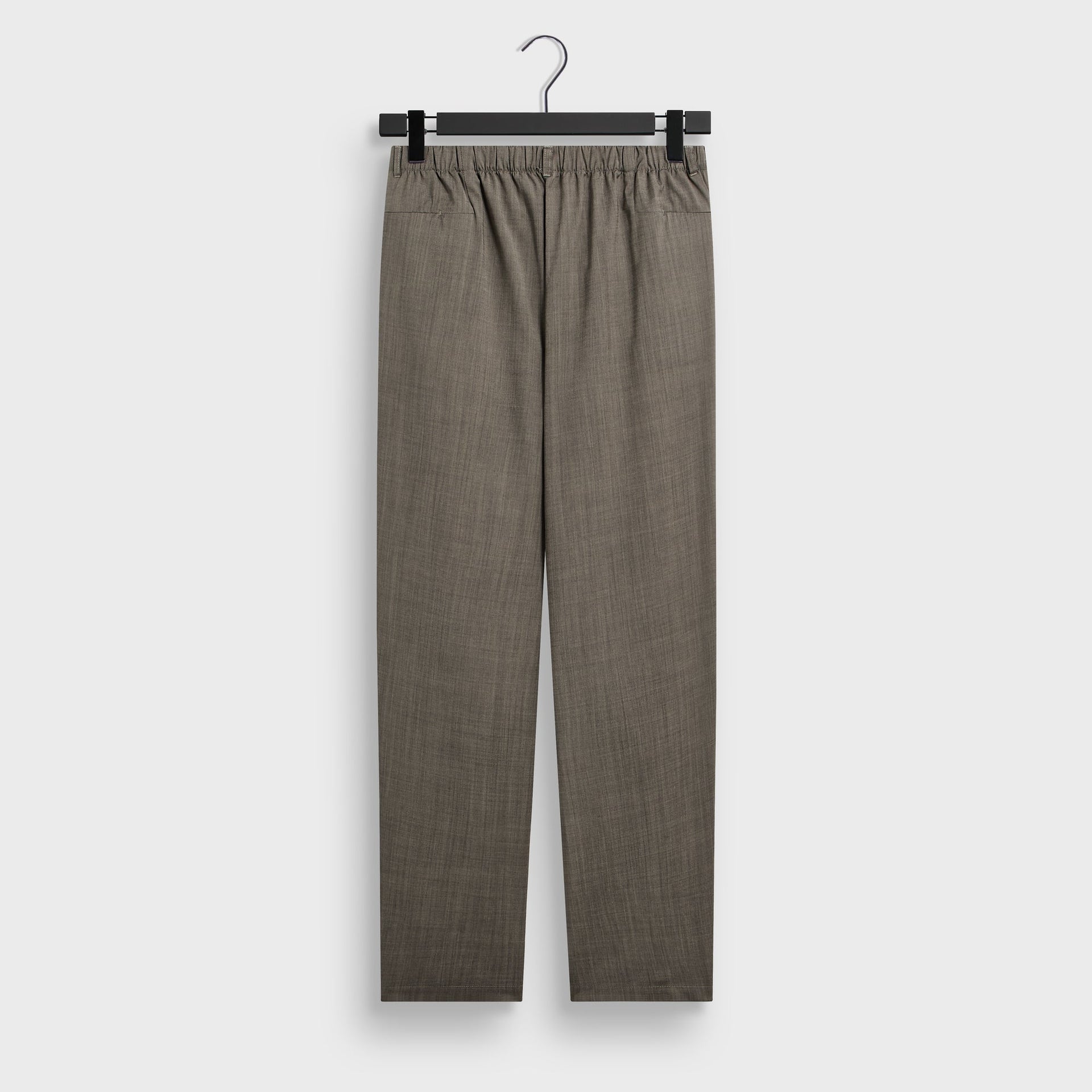 &Kin Idris Pant in Permanent taupe, back view on hanger with elastic back waist