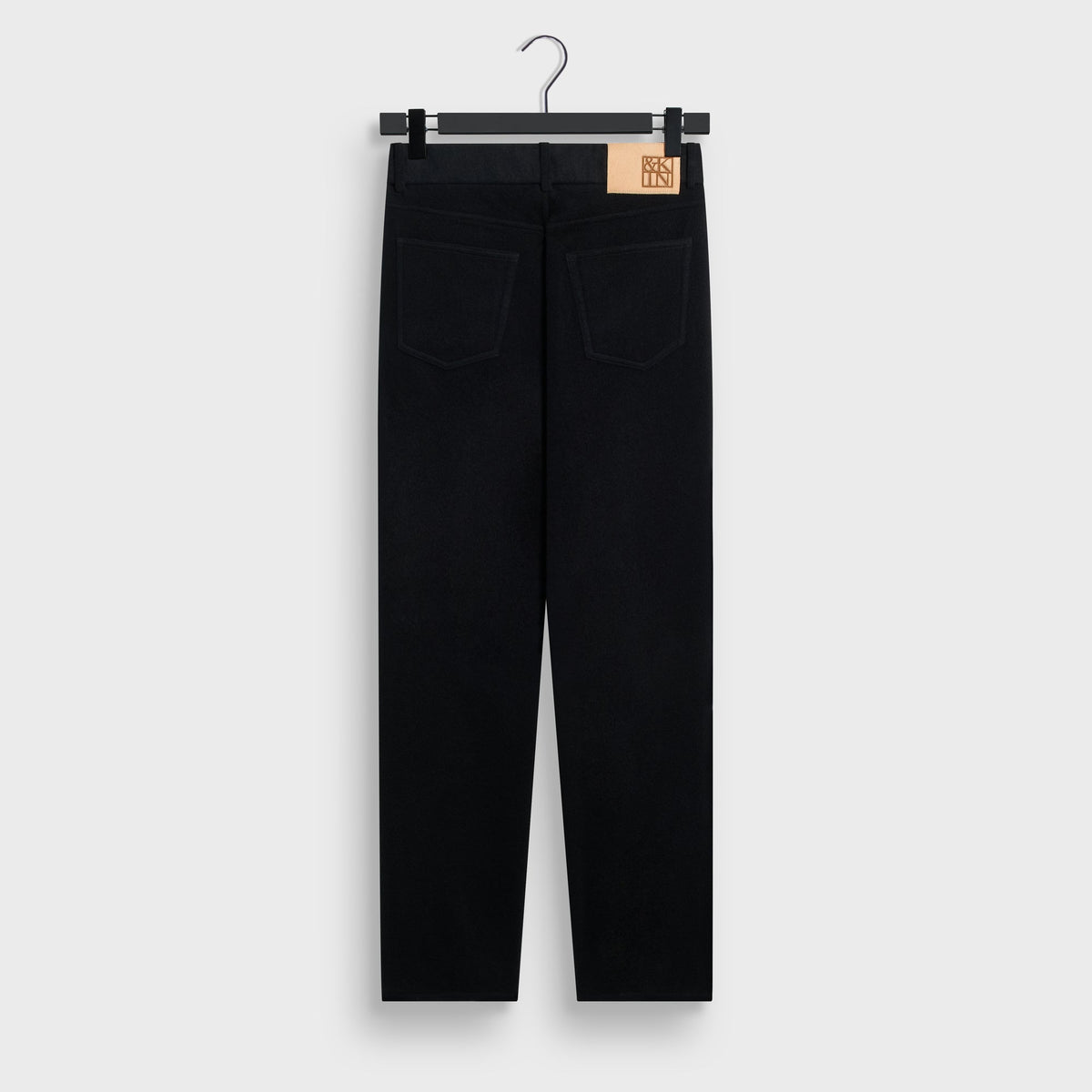 &Kin Wool Cashmere Brett Pleated Trouser in black, back view, with welt pockets