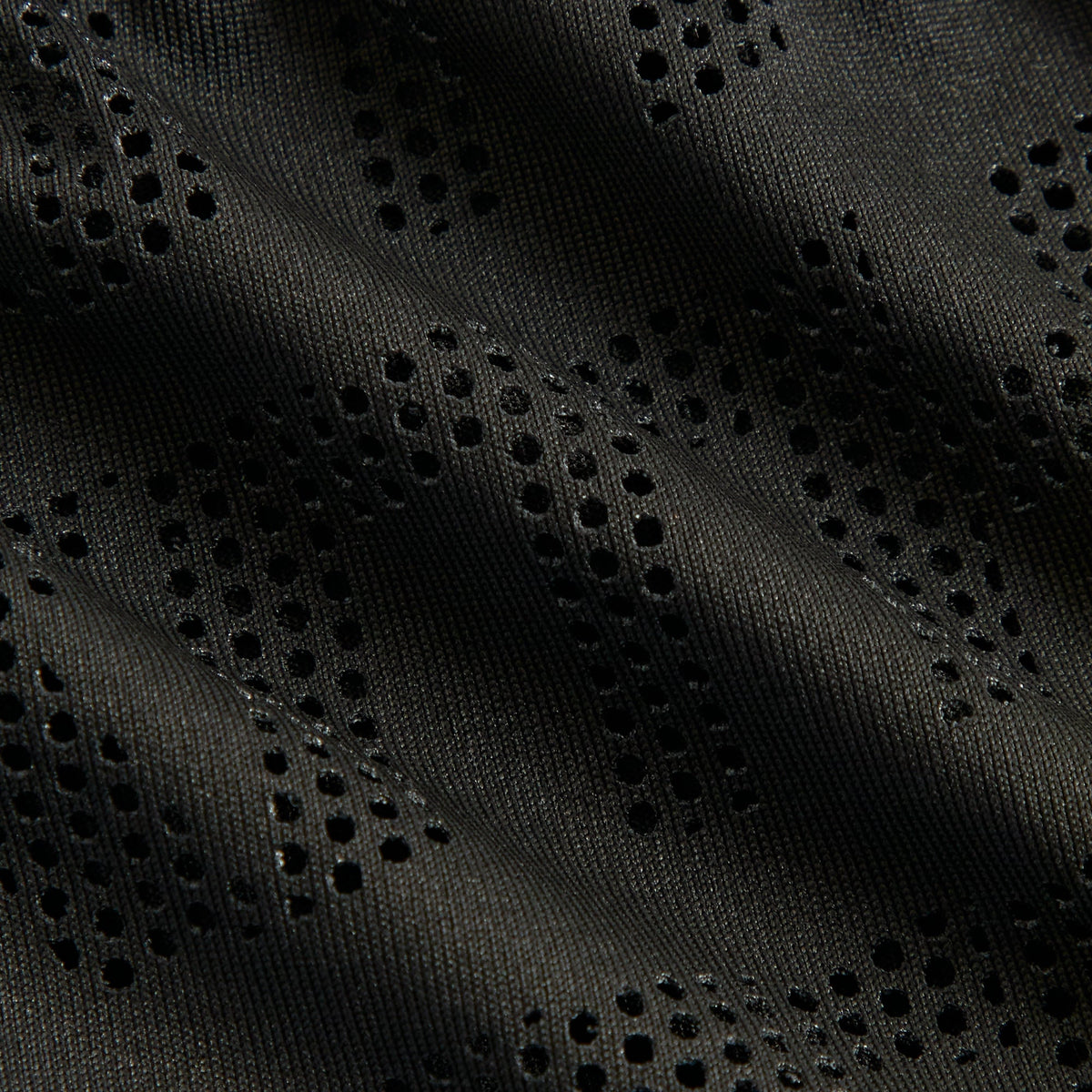 Macro close-up of the perforated laser-cut mesh mouth panel on the Kith balaclava