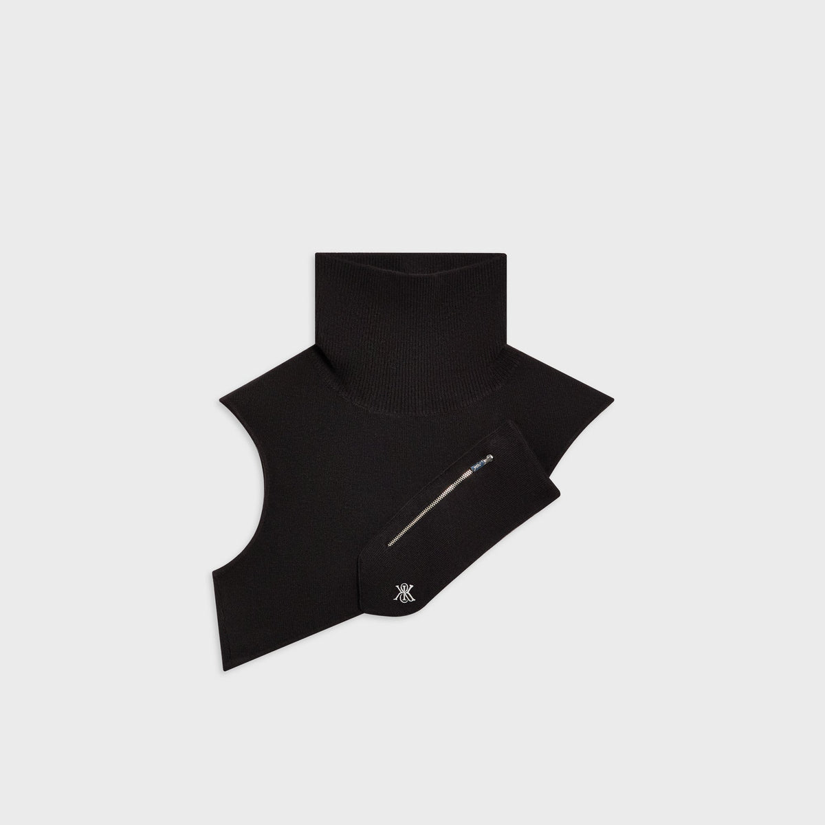 Kith Soft Rib Knit Crossbody Neck Warmer in black with zip, front view