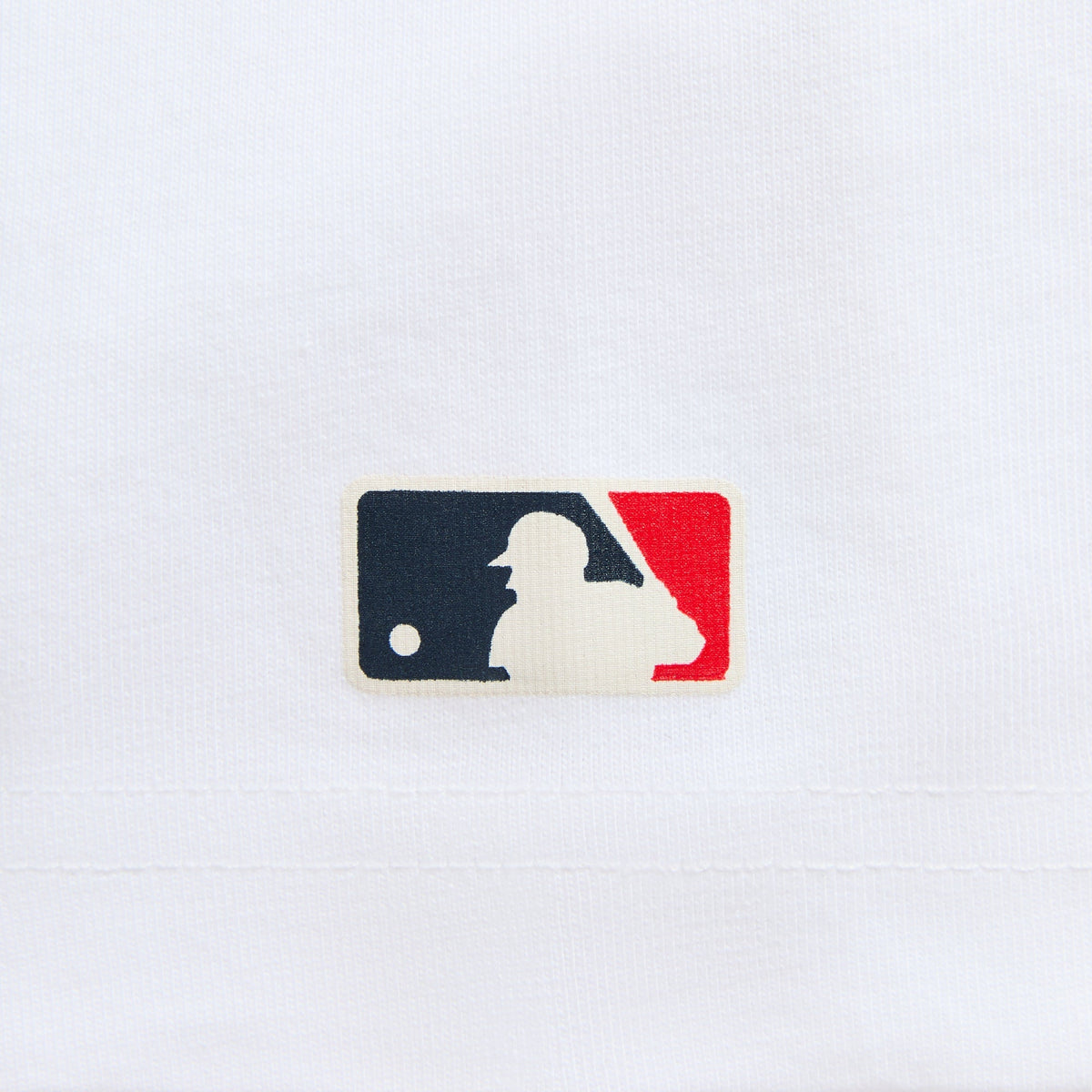 Close-up of MLB logo patch on white Kith for New York Yankees vintage tee