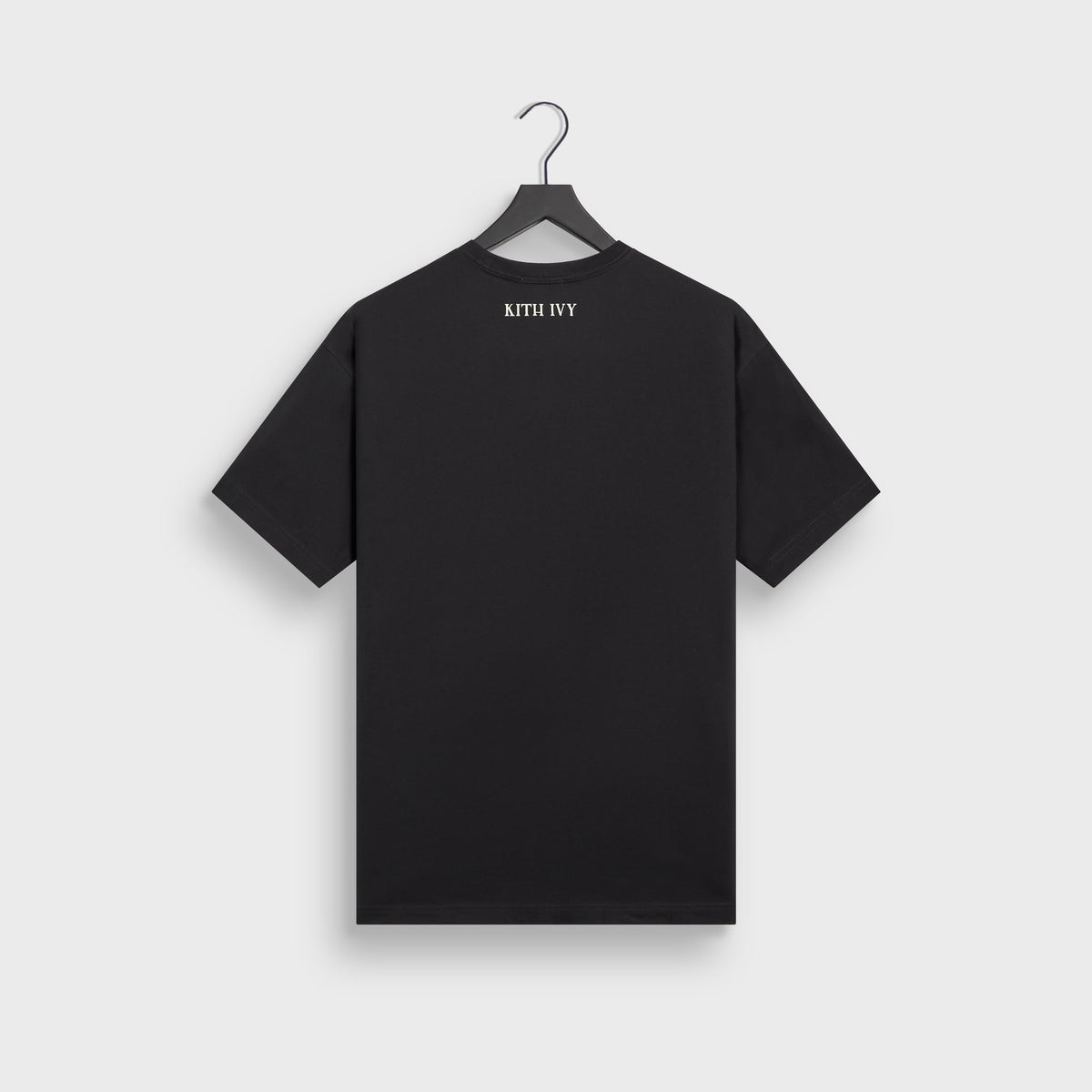 Kith Ivy Tee in black on hanger, back view with small KITH IVY print at neck