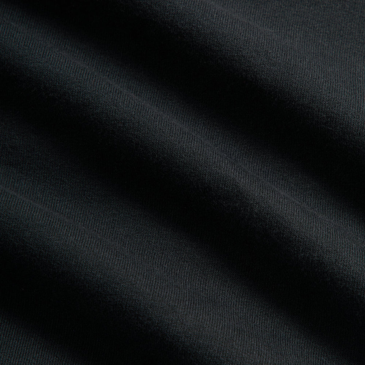 Close-up of black cotton fleece fabric texture on the Kith Vancouver Nelson rugby