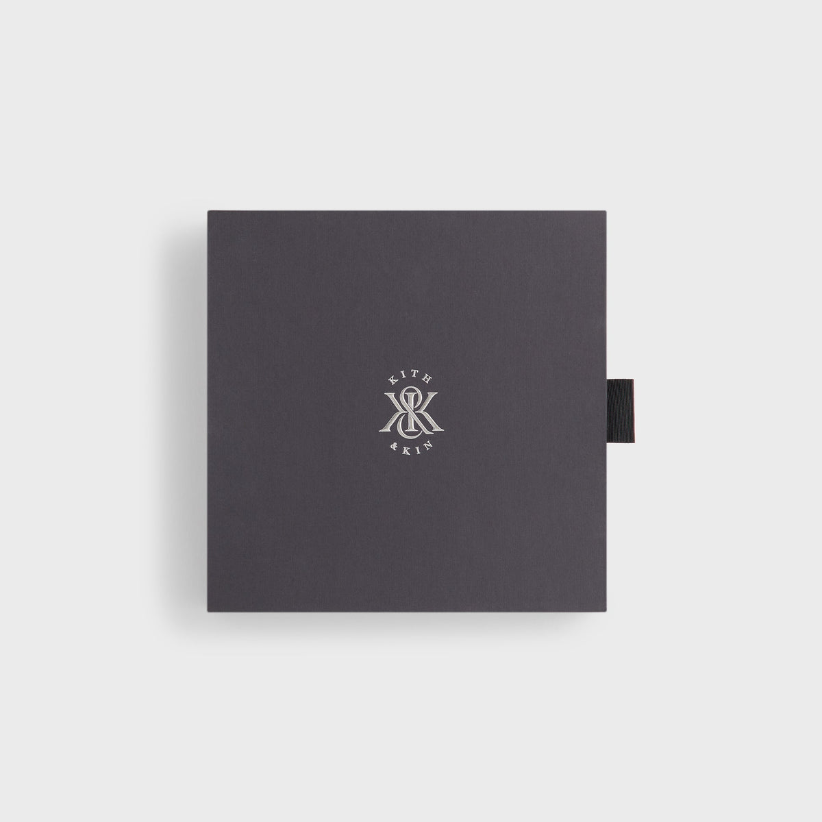Kith & Kin black gift box packaging for the Kith Marble Catchall Tray with silver logo and pull tab