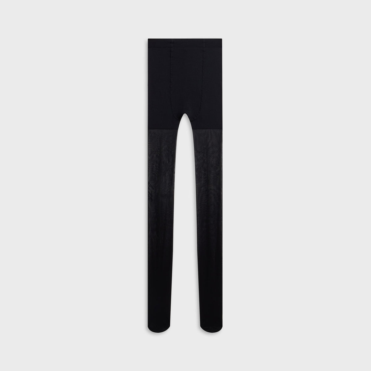 Kith & Kin Line Tights in black with opaque top and sheer mesh legs, flat lay