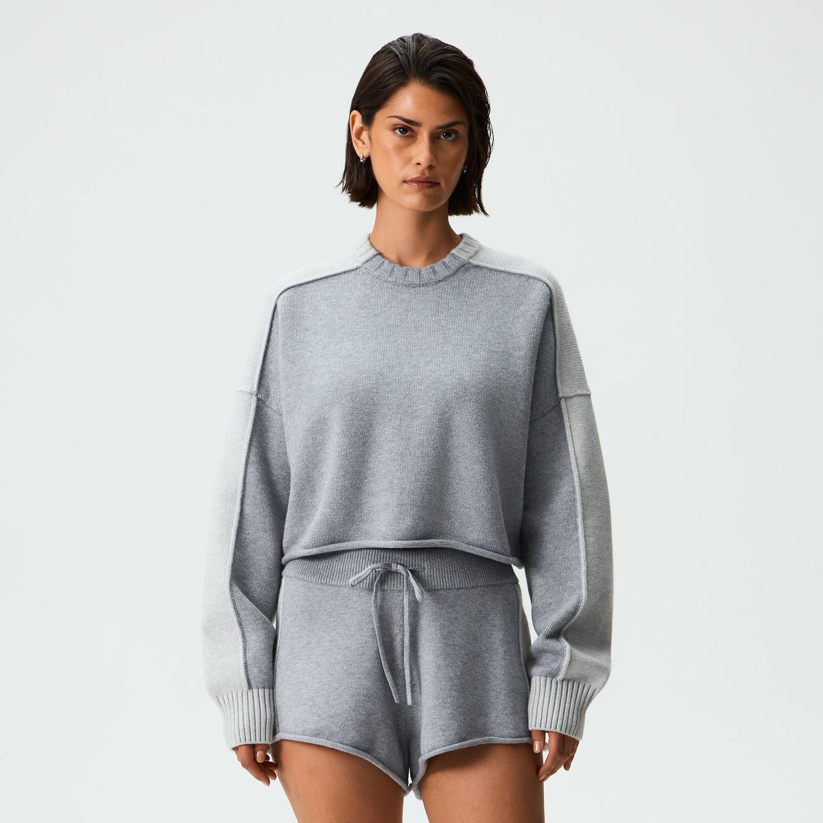 Kith Women Freja Cropped Blocked Sweater - Cool Heather Grey