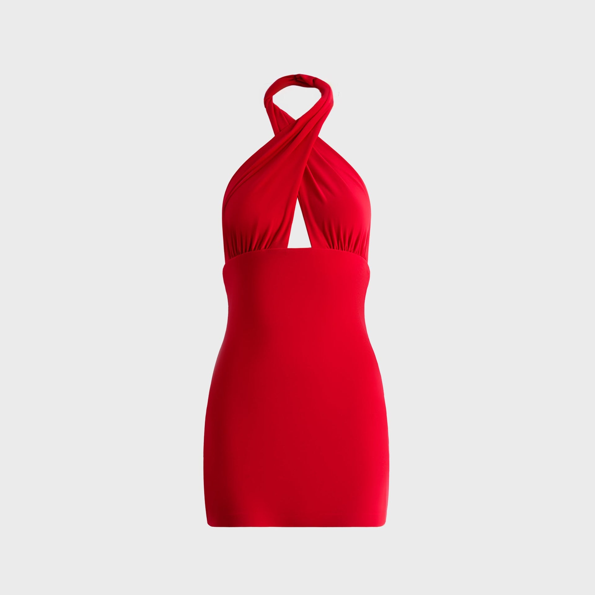 Norma Kamali Cross Halter Pickleball Dress in Tiger Red