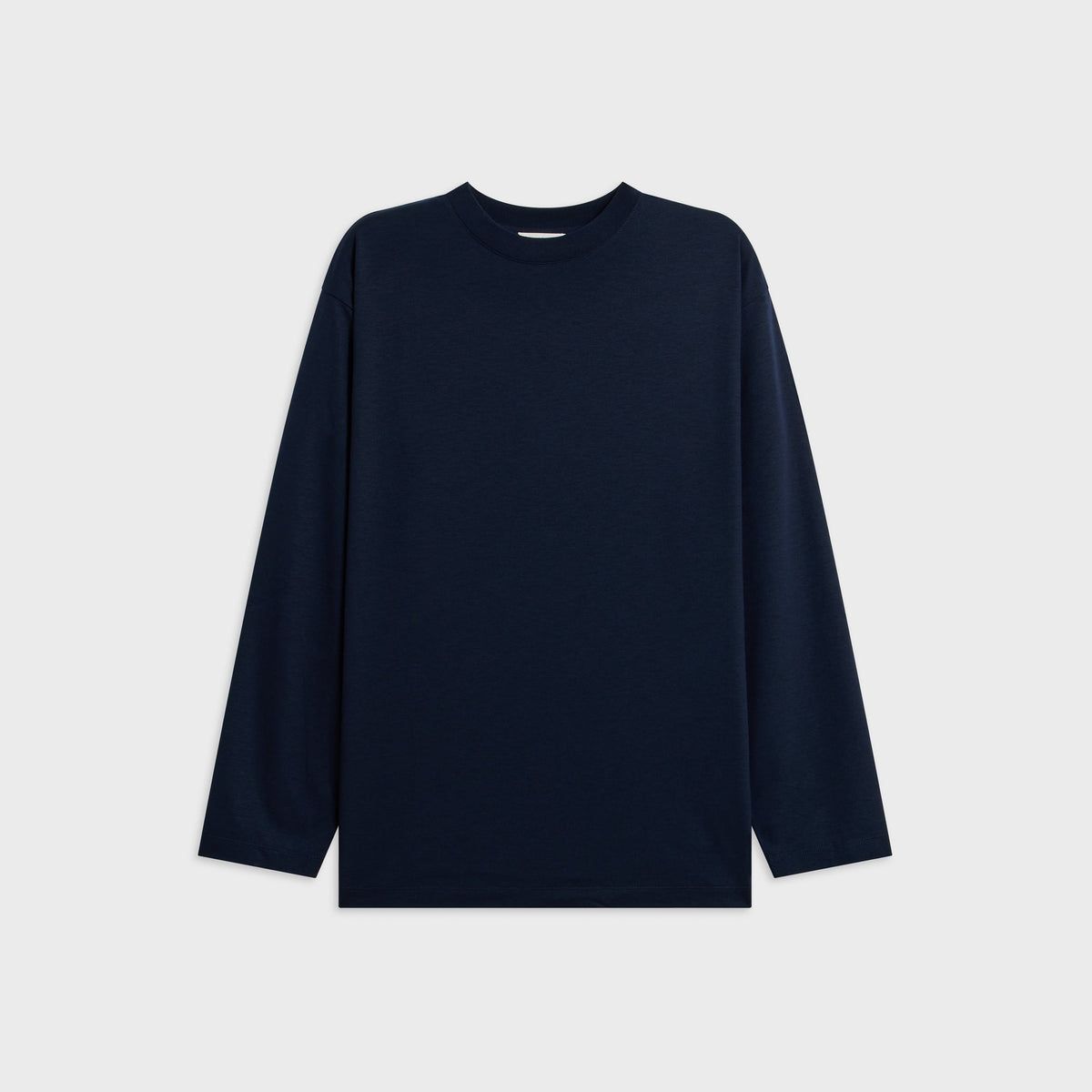 ATON Royal Wool Jersey Loose Fit Long Sleeve Tee - Navy