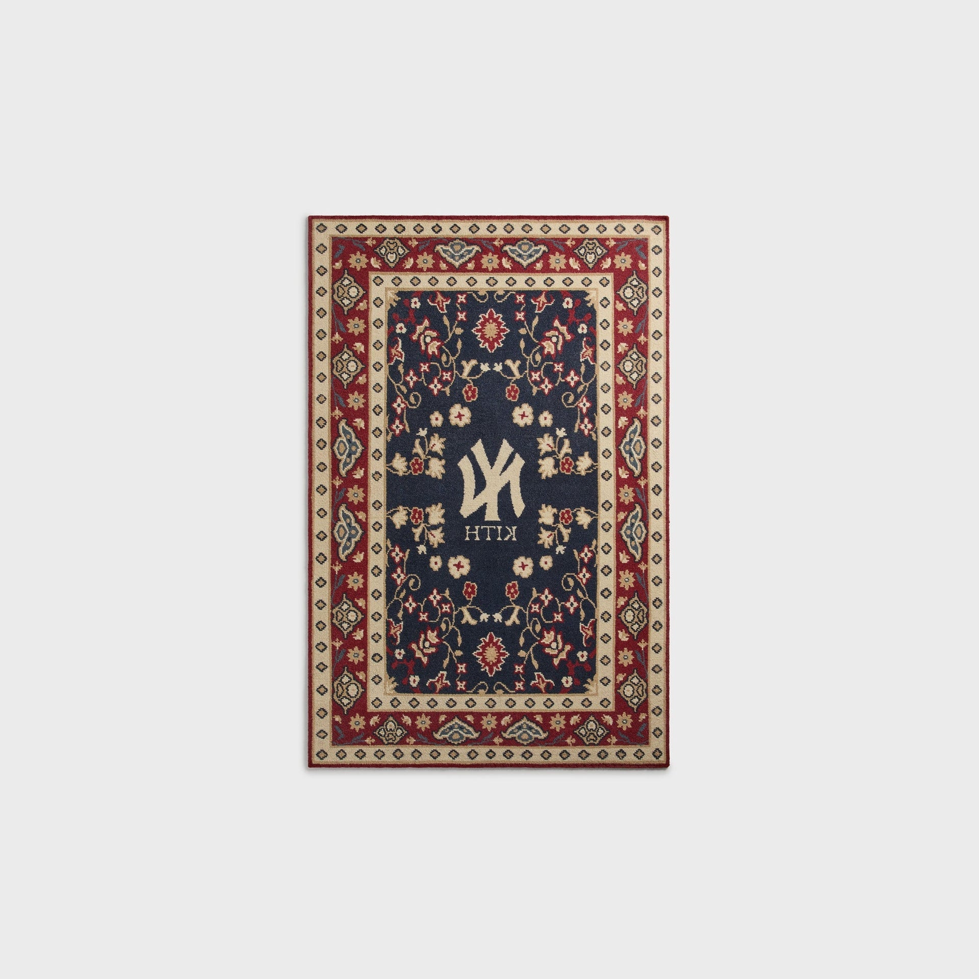 Kith x Kasra Rugs New York Yankees hand-knotted rug, reverse side showing mirrored weave