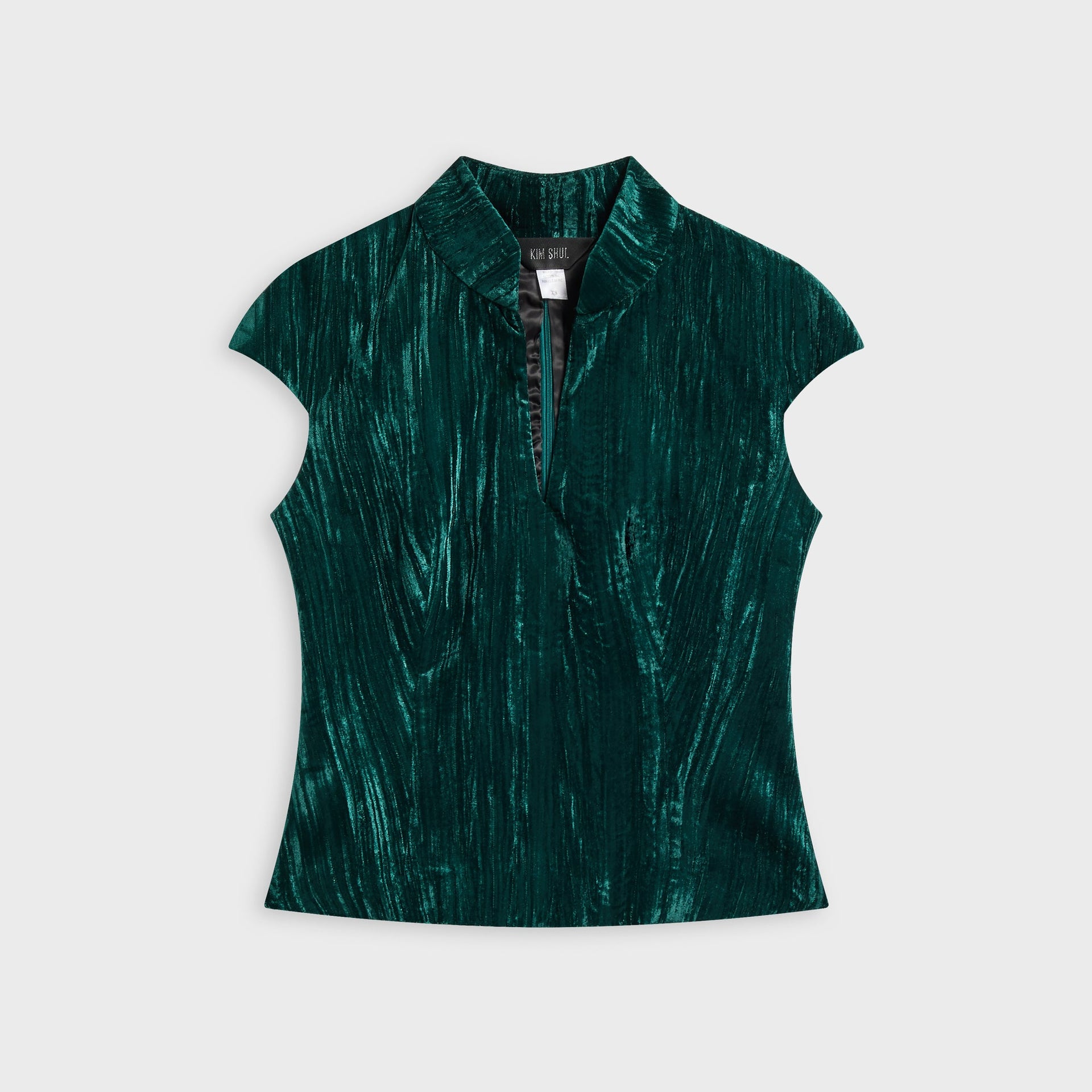 Kim Shui Crushed Velvet Qipao Top with Keyhole - Emerald
