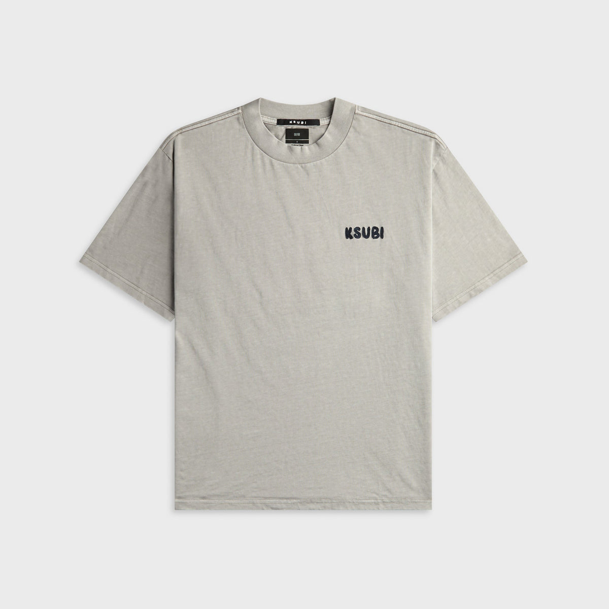 Ksubi Mechanic Ekcess grey short sleeve tee with embroidered Ksubi chest logo, front flat lay