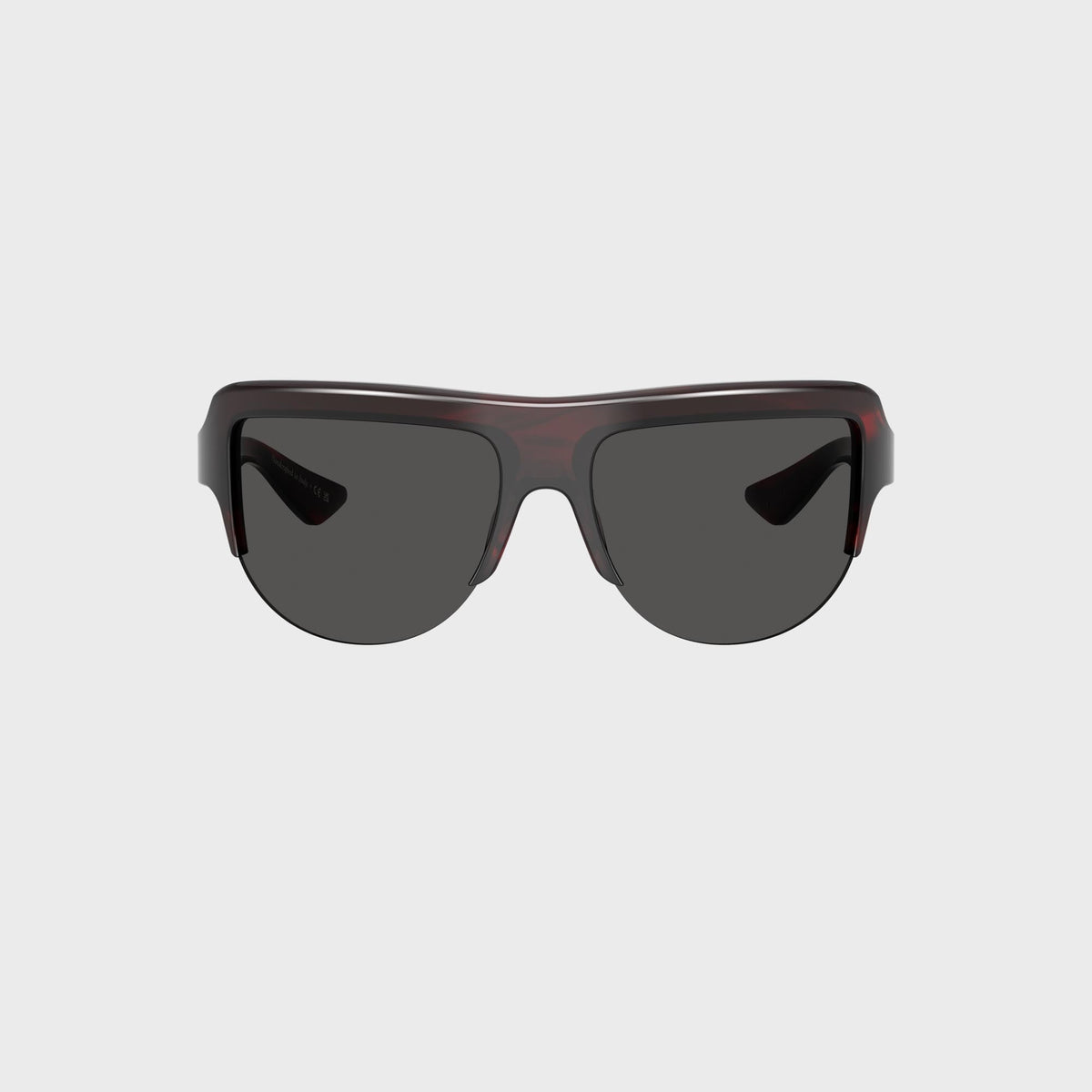 KHAITE x Oliver Peoples 1975C sunglasses in Bordeaux Bark, dark wraparound frame with grey lenses, front view