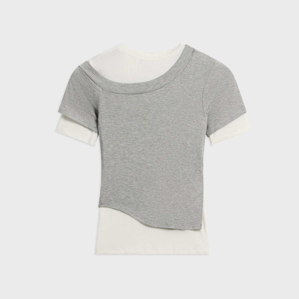 The Line by K Reef Ribbed Short Sleeve Top - Heather Grey / White
