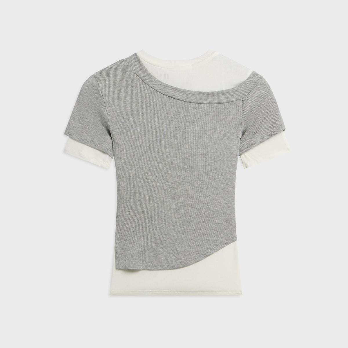 The Line by K Reef Ribbed Short Sleeve Top - Heather Grey / White