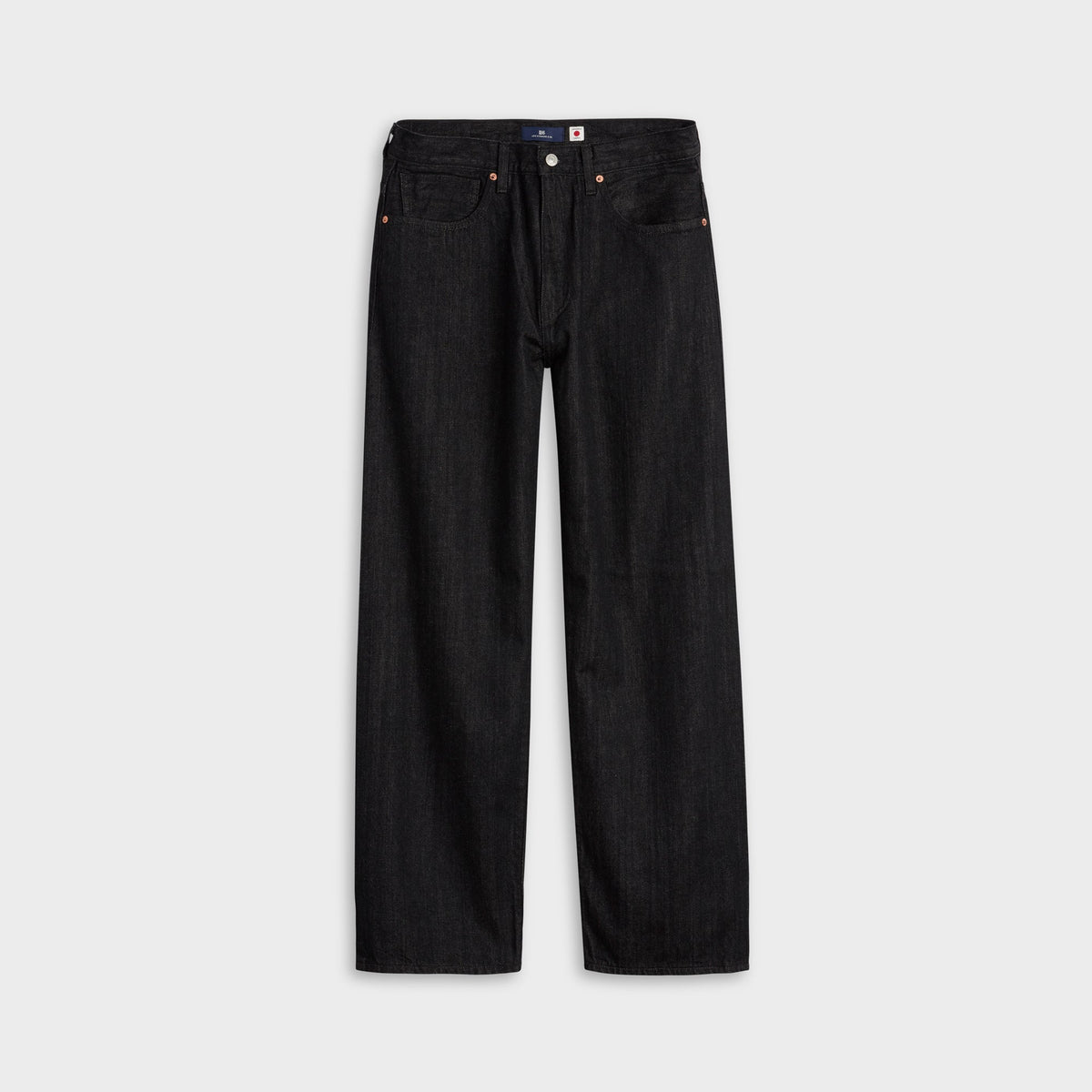 Levi's Blue Tab Marker Loose Selvedge Jean in black one wash, front view with loose straight leg