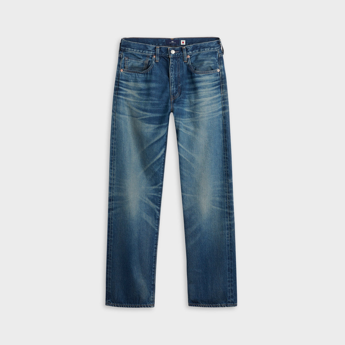 Levi's Blue Tab Anchor Jean in Mizzen Mast medium wash, front view with faded whiskers and straight leg