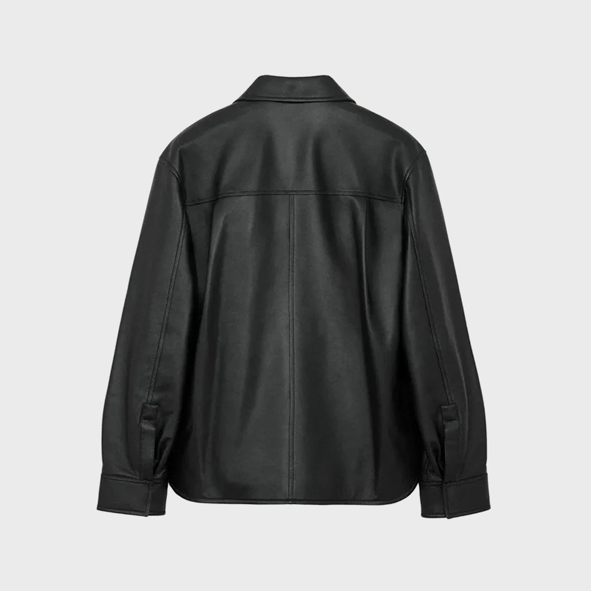 Loewe black nappa lambskin overshirt, back view with clean back yoke and buttoned cuffs