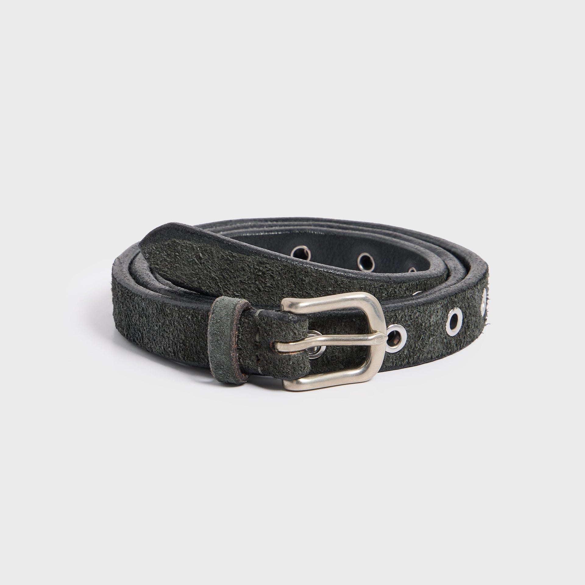 Maximum Henry Suede Eyelet Very Slim Standard Belt - Charcoal